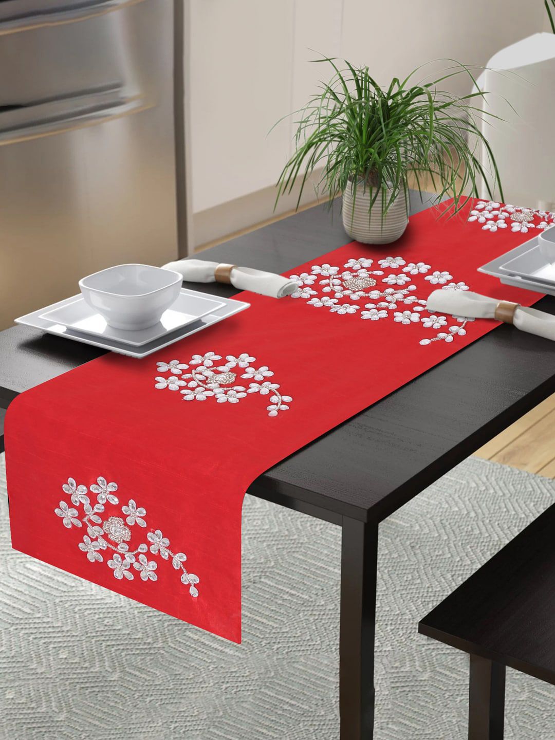 Alina decor Red Self Design Runner Price in India