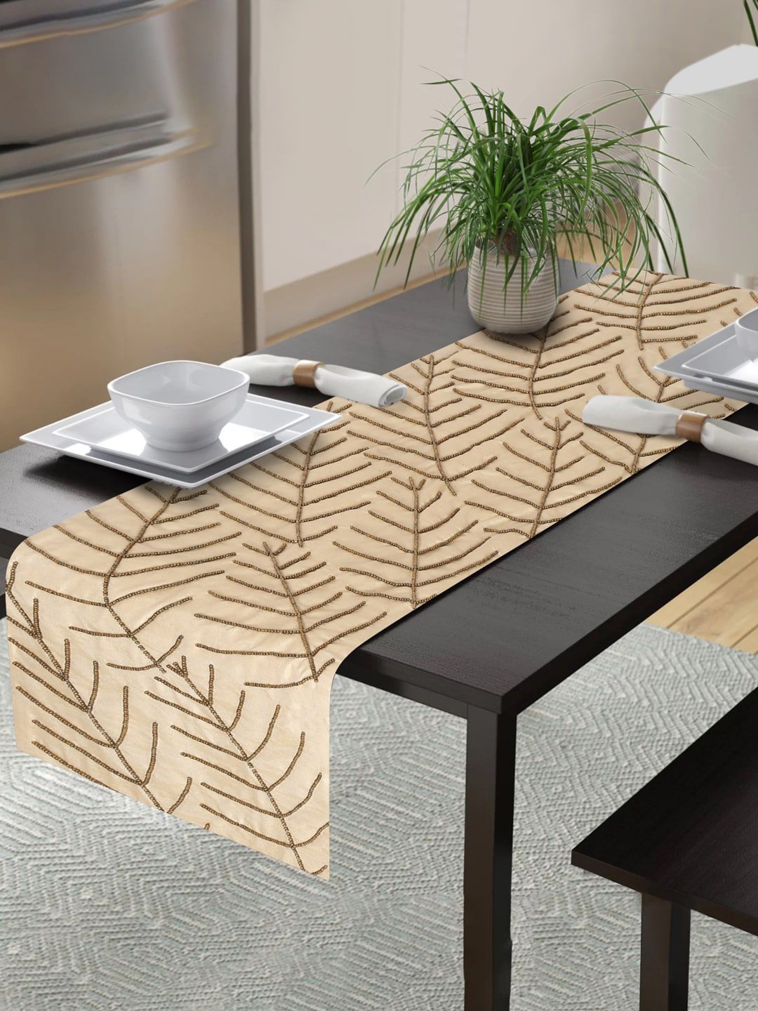 Alina decor Beige Embellished 6-Seater Table Runner Price in India