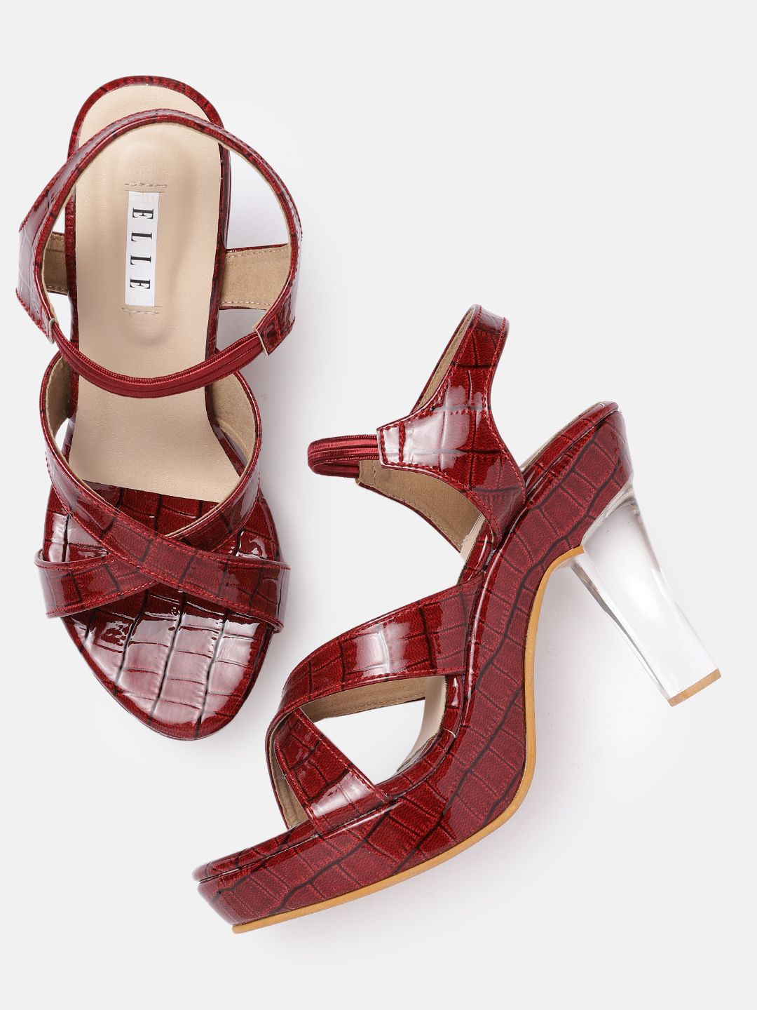 ELLE Women Maroon Croc Textured Platform Heels Price in India