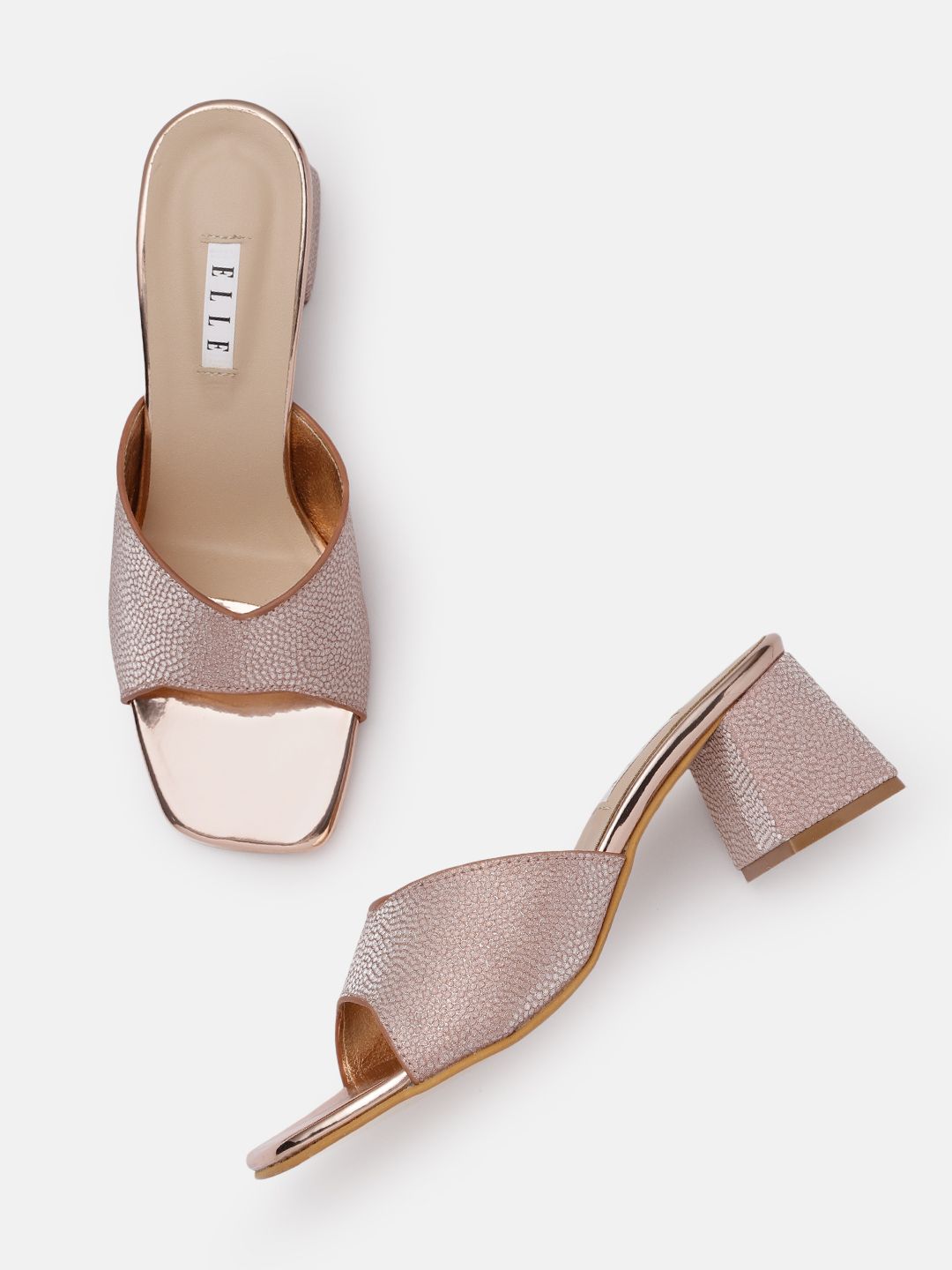 ELLE Women Rose Gold-Toned Textured Block Heels Price in India