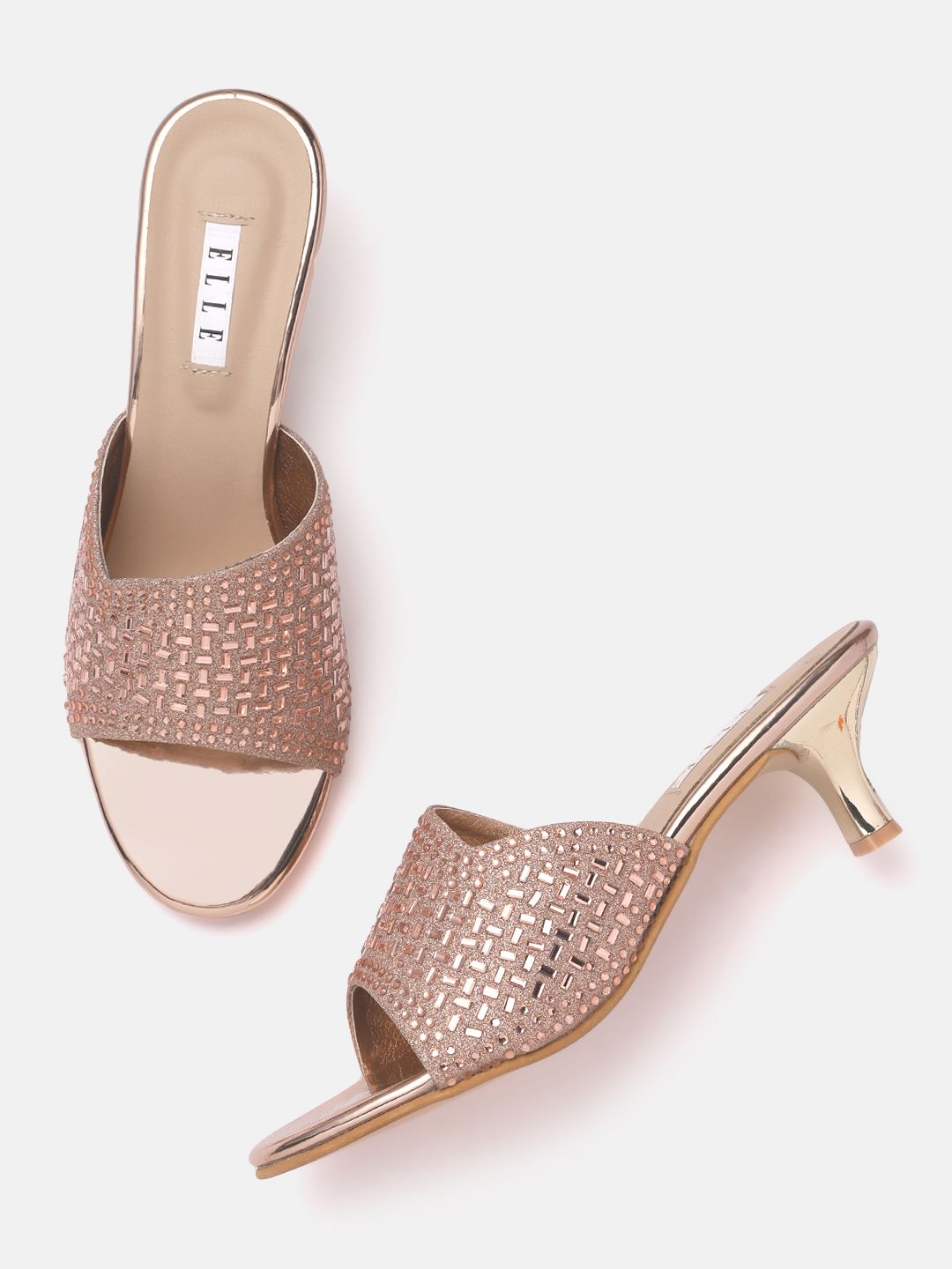 ELLE Women Rose Gold-Toned Embellished Kitten Heels Price in India