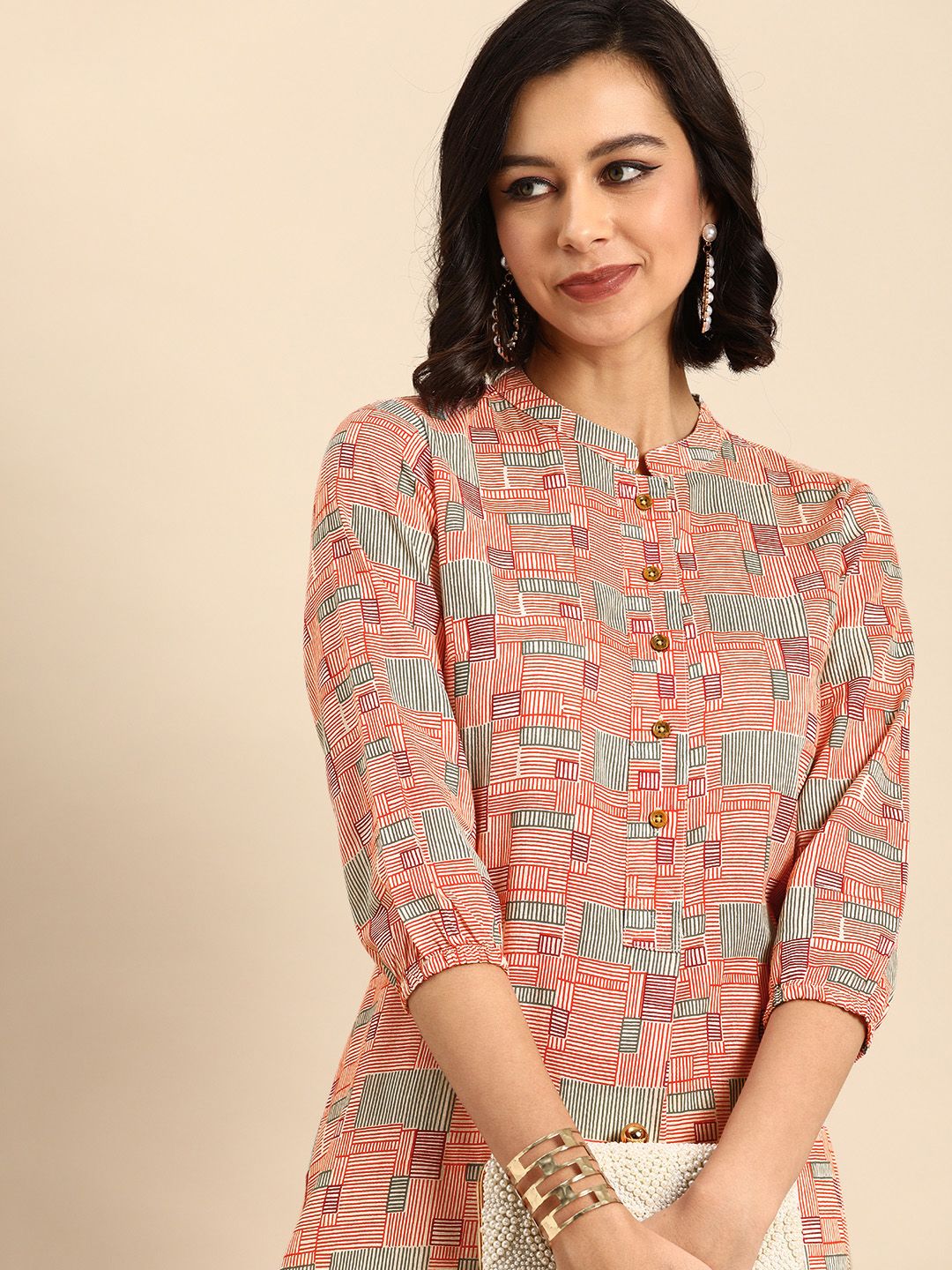 Anouk Women Multicoloured Geometric Printed Pure Cotton Casual Kurta