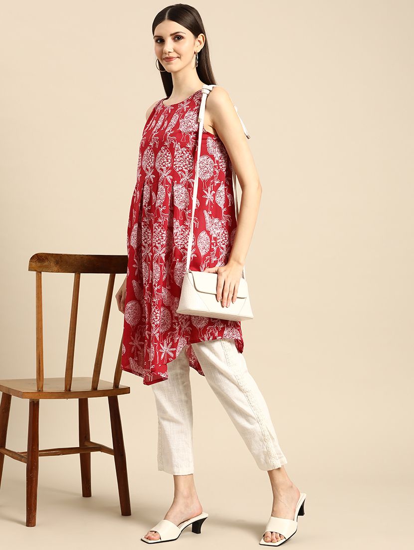 Anouk Women Maroon & Off White Pure Cotton Printed Kurta