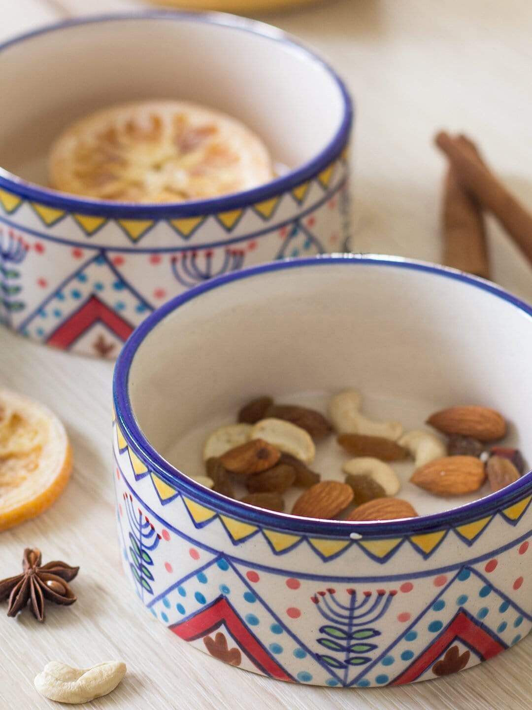 The Wishing Chair White & Blue 2 Pieces Hand Painted Printed Stoneware Glossy Bowls Price in India