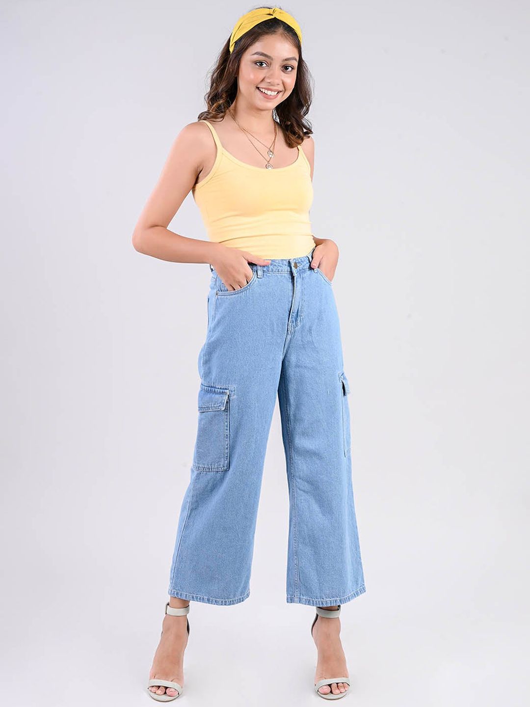 FREAKINS Women Blue High-Rise Straight Fit Cropped Jeans Price in India