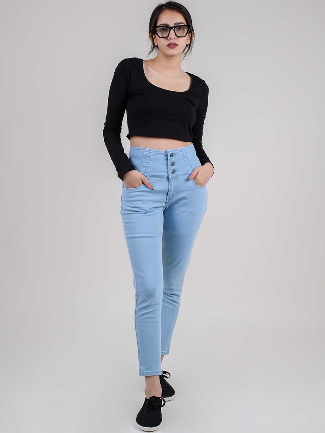 FREAKINS Women Blue High-Rise Skinny Fit Cropped Jeans Price in India