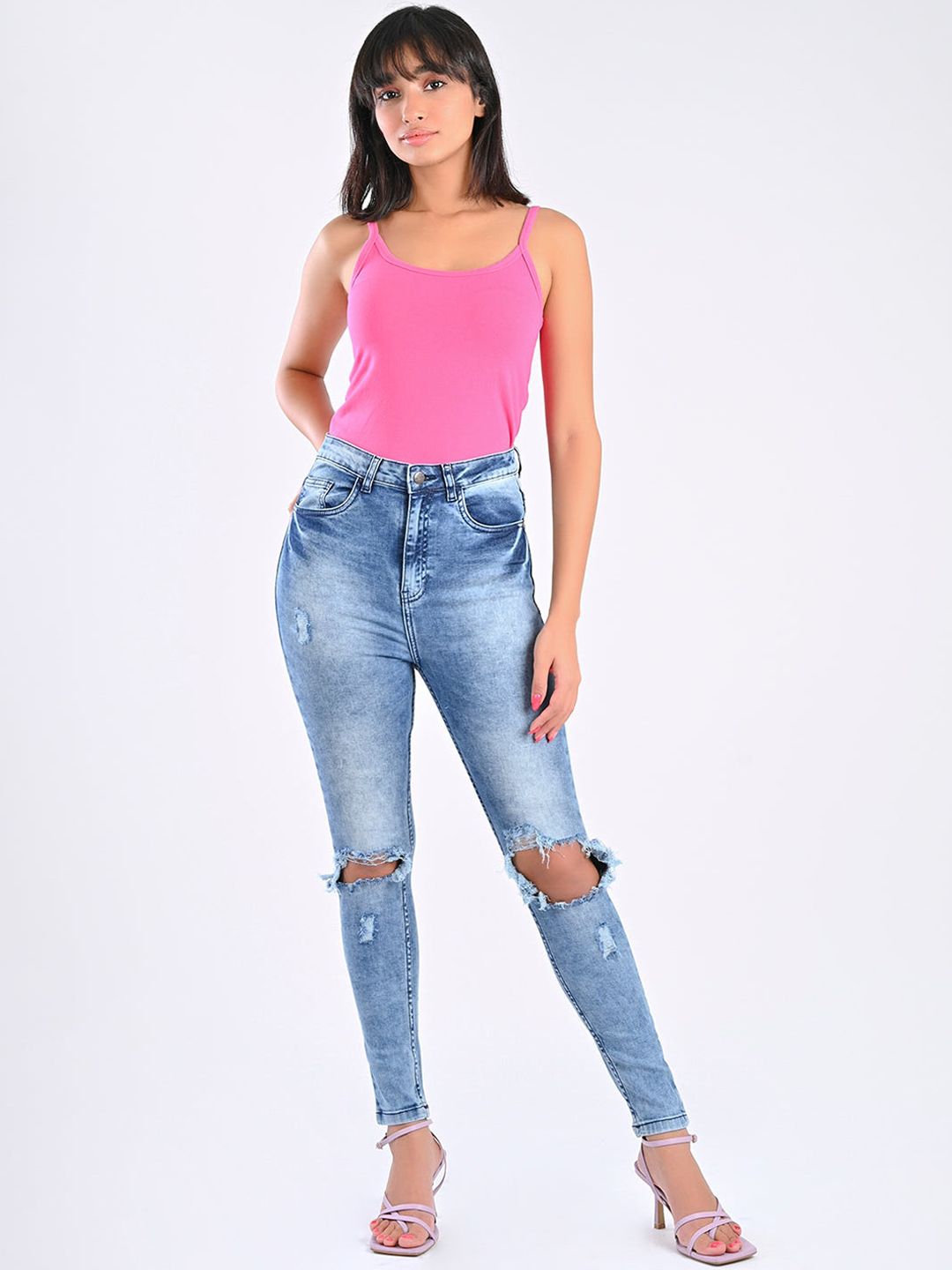 FREAKINS Women Blue High-Rise Skinny Fit Cropped Jeans Price in India