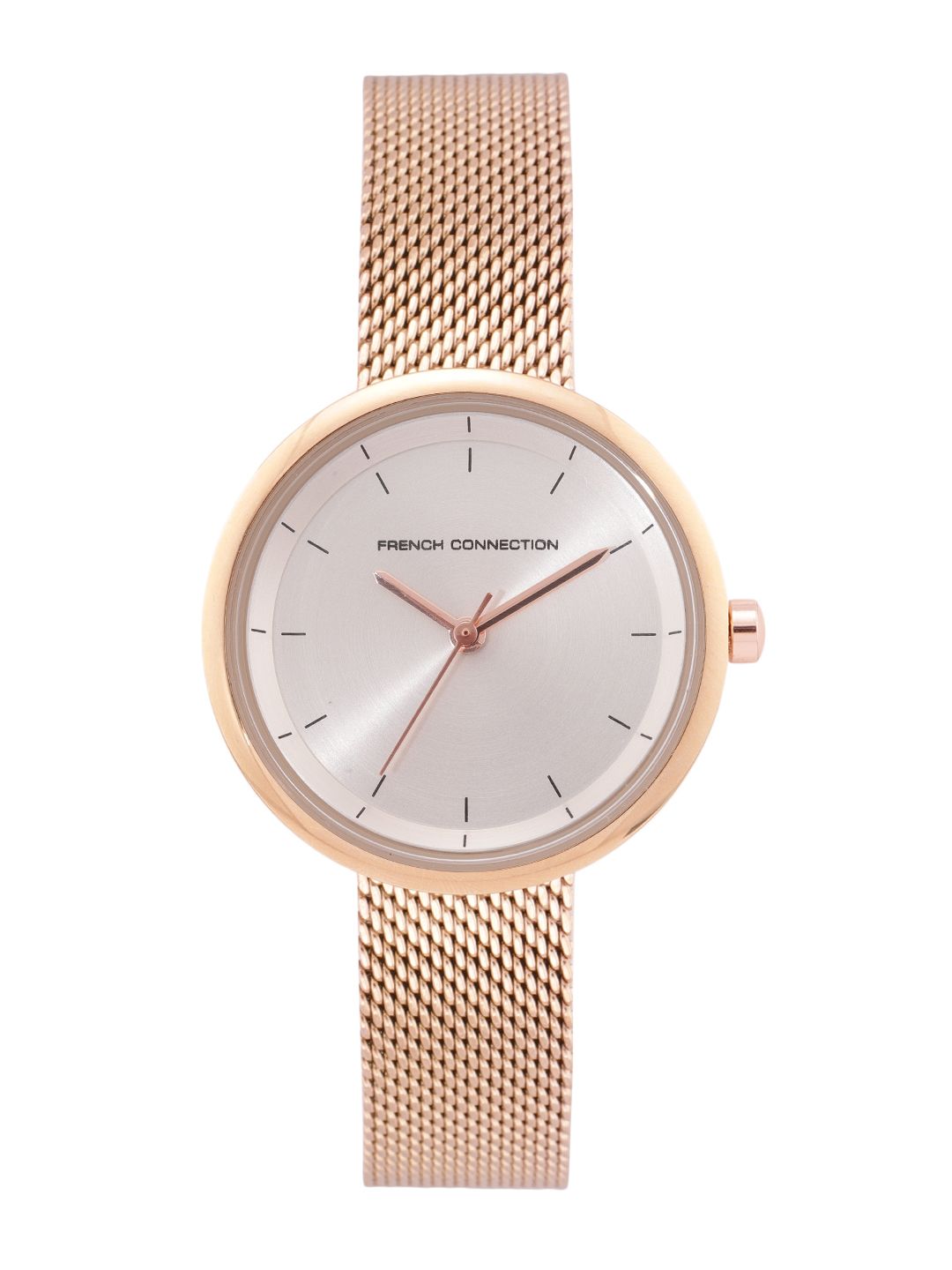 French Connection Women Silver-Toned Dial & Rose Gold Toned Stainless Steel Bracelet Style Straps Digital Watch Price in India
