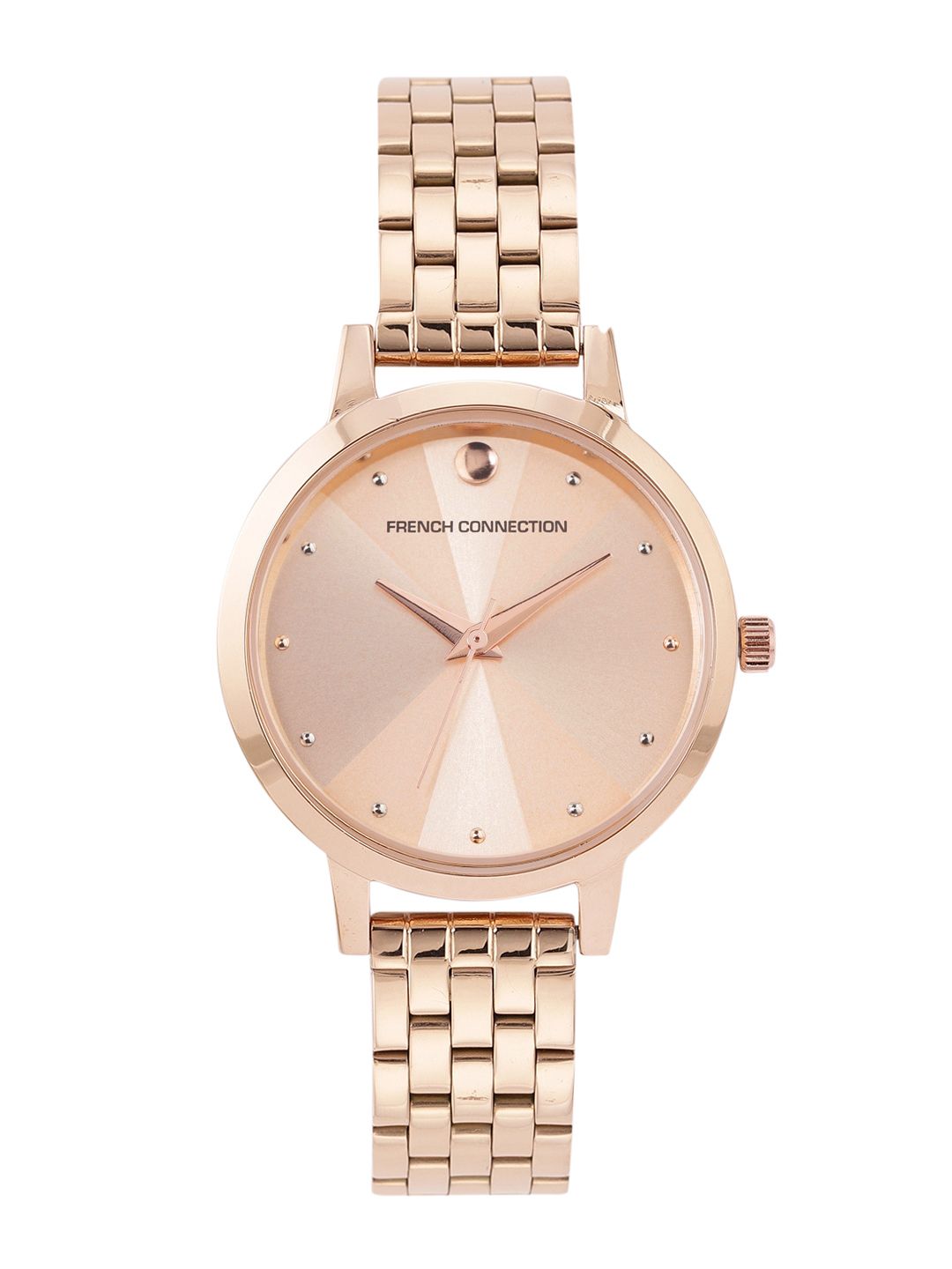 French Connection Women Rose Gold-Toned Patterned Stainless Steel Bracelet Style Watch Price in India