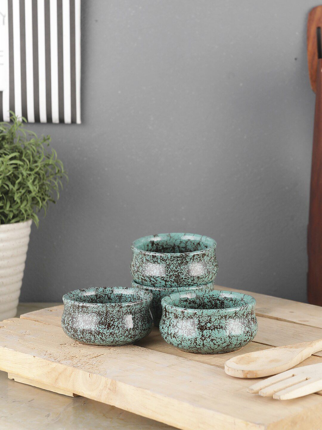 VarEesha Set Of 4 Green Printed Ceramic Dip Bowls Price in India