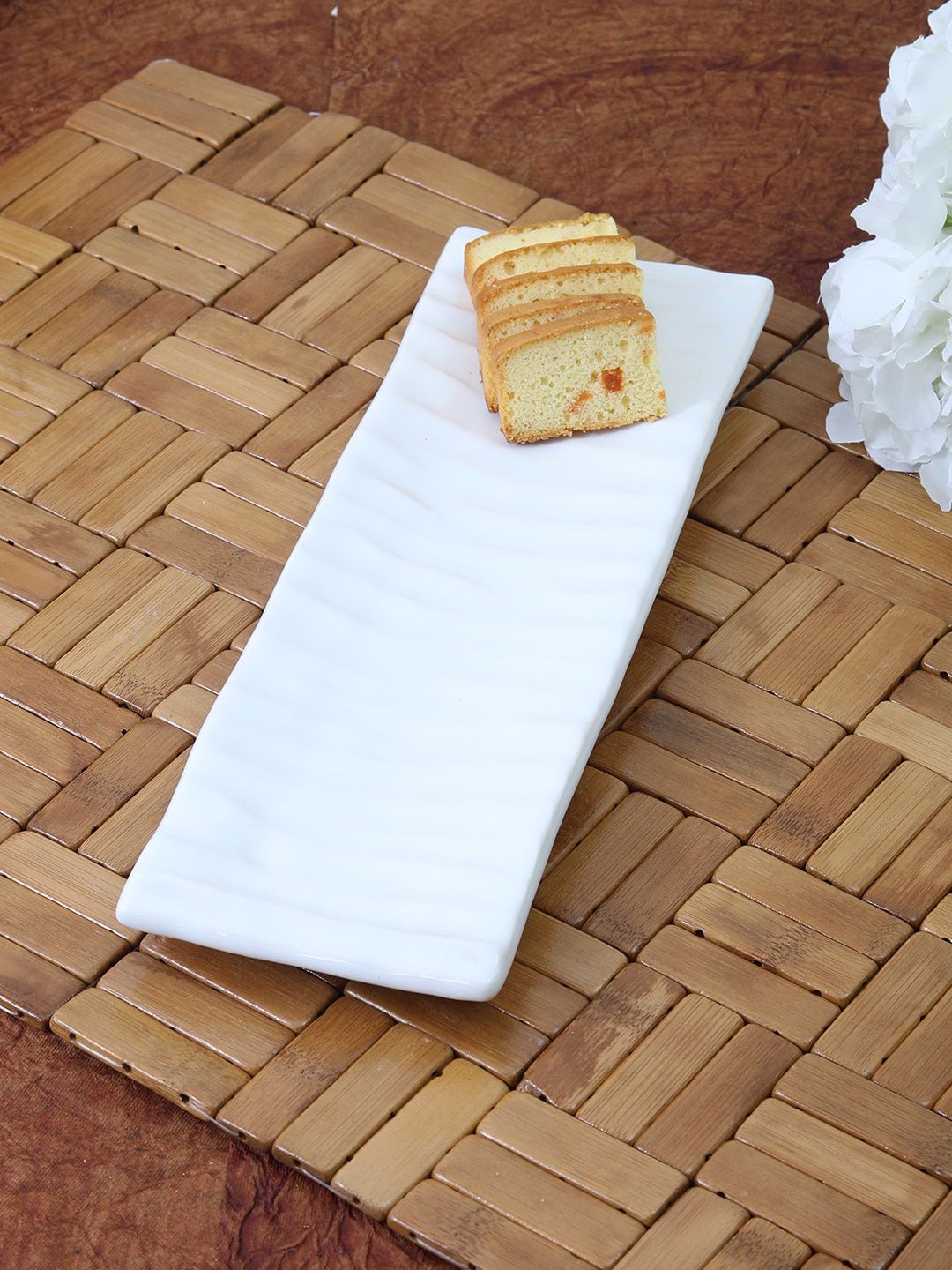 VarEesha White Solid Ceramic Rectangular Serving Platter Price in India