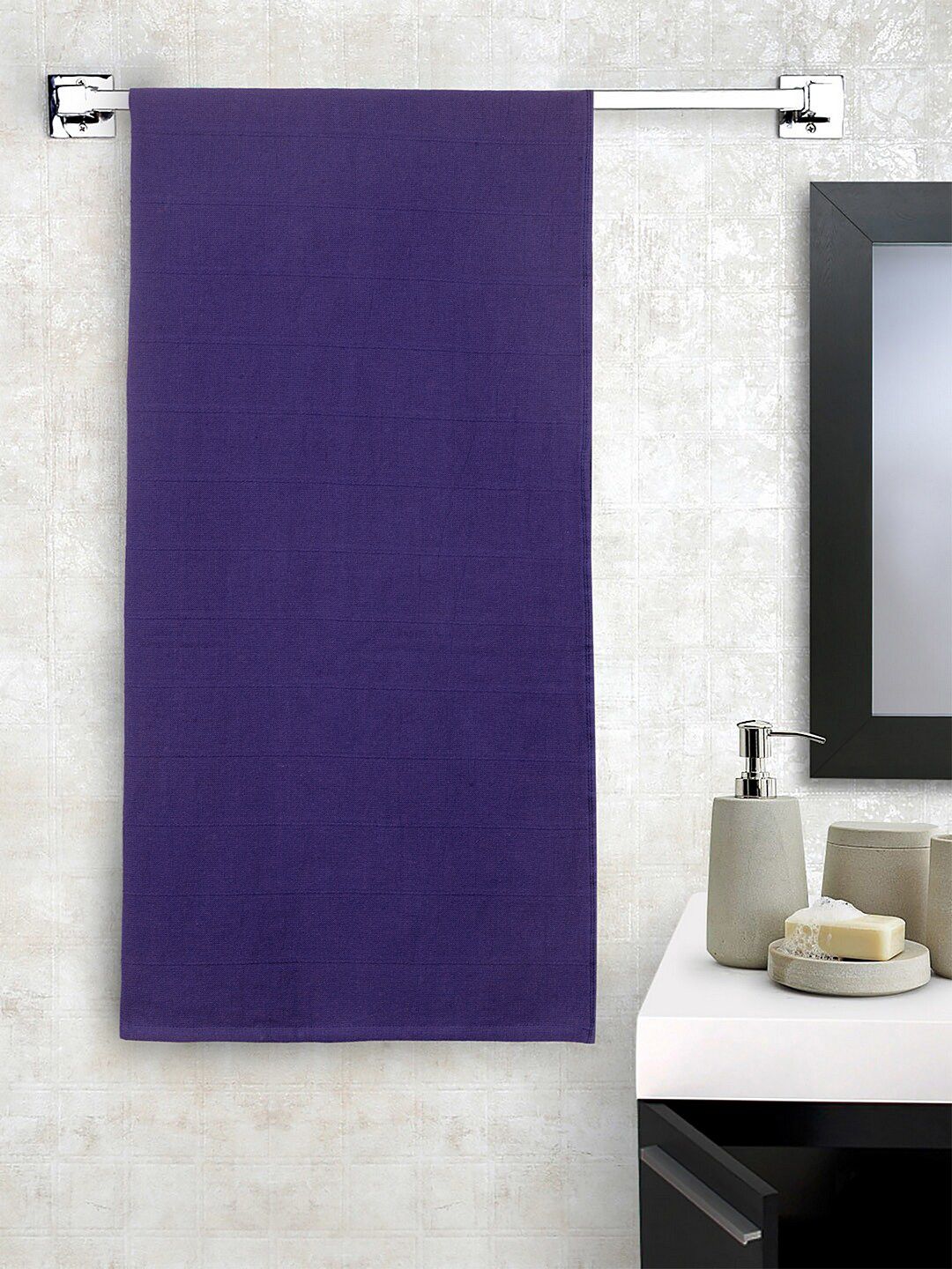 SPACES Navy Blue Solid 250 GSM Cotton Bath Towel Price in India