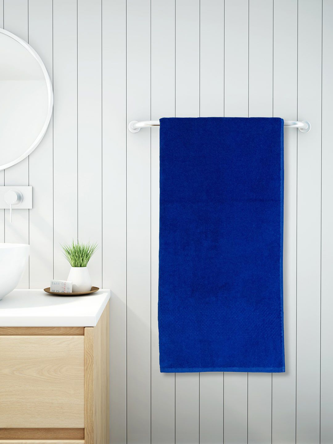 SPACES Blue Bath Solid 450 GSM Cotton Bath Towels Price in India