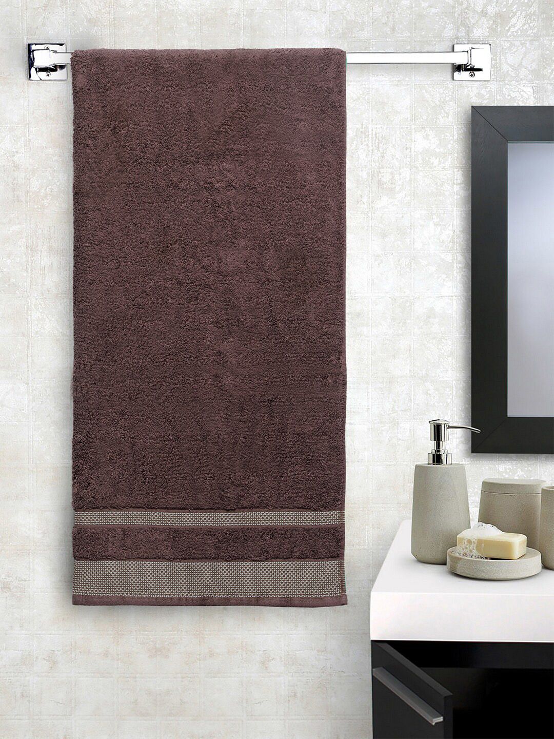 SPACES Brown Solid 600 GSM Cotton Bath Towels Price in India
