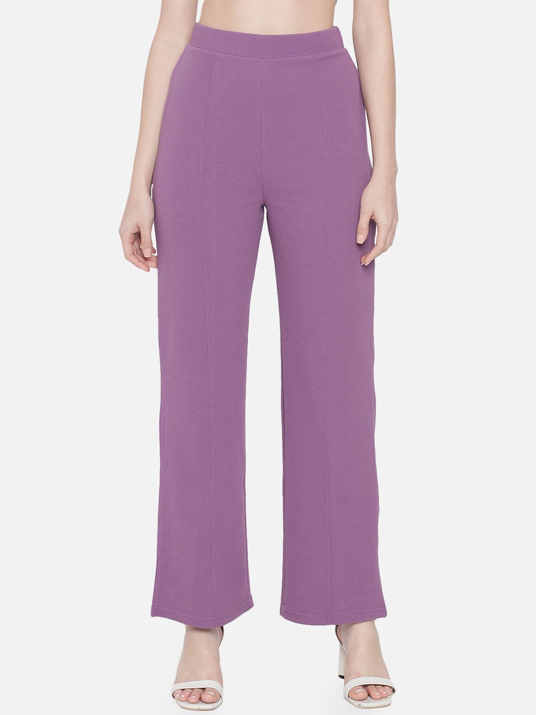 Orchid Blues Women Lavender Relaxed High-Rise Trousers Price in India