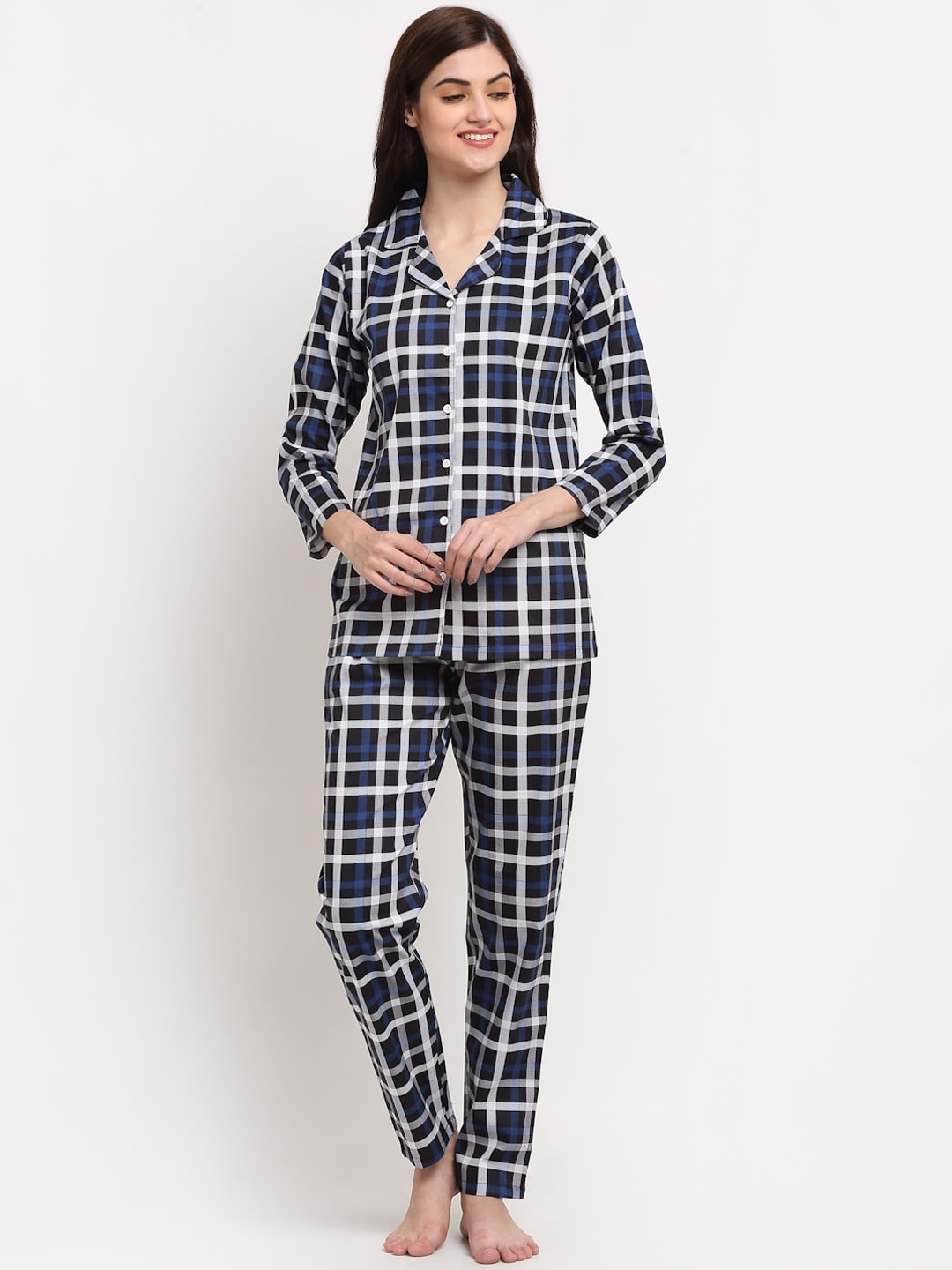 Claura Women Black & White Checked Night suit Price in India