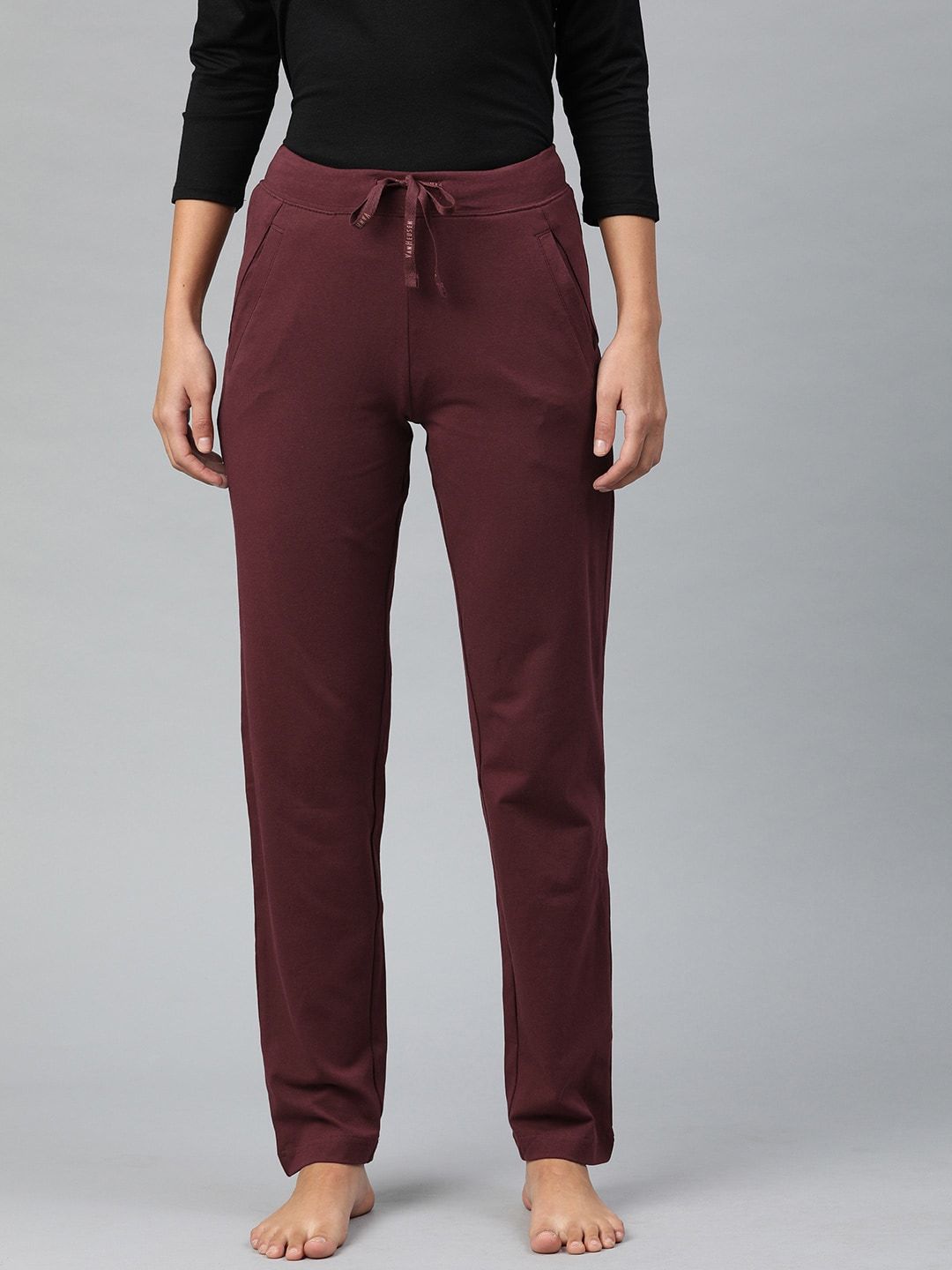 Van Heusen Women Burgundy Solid Lounge Pants Price in India