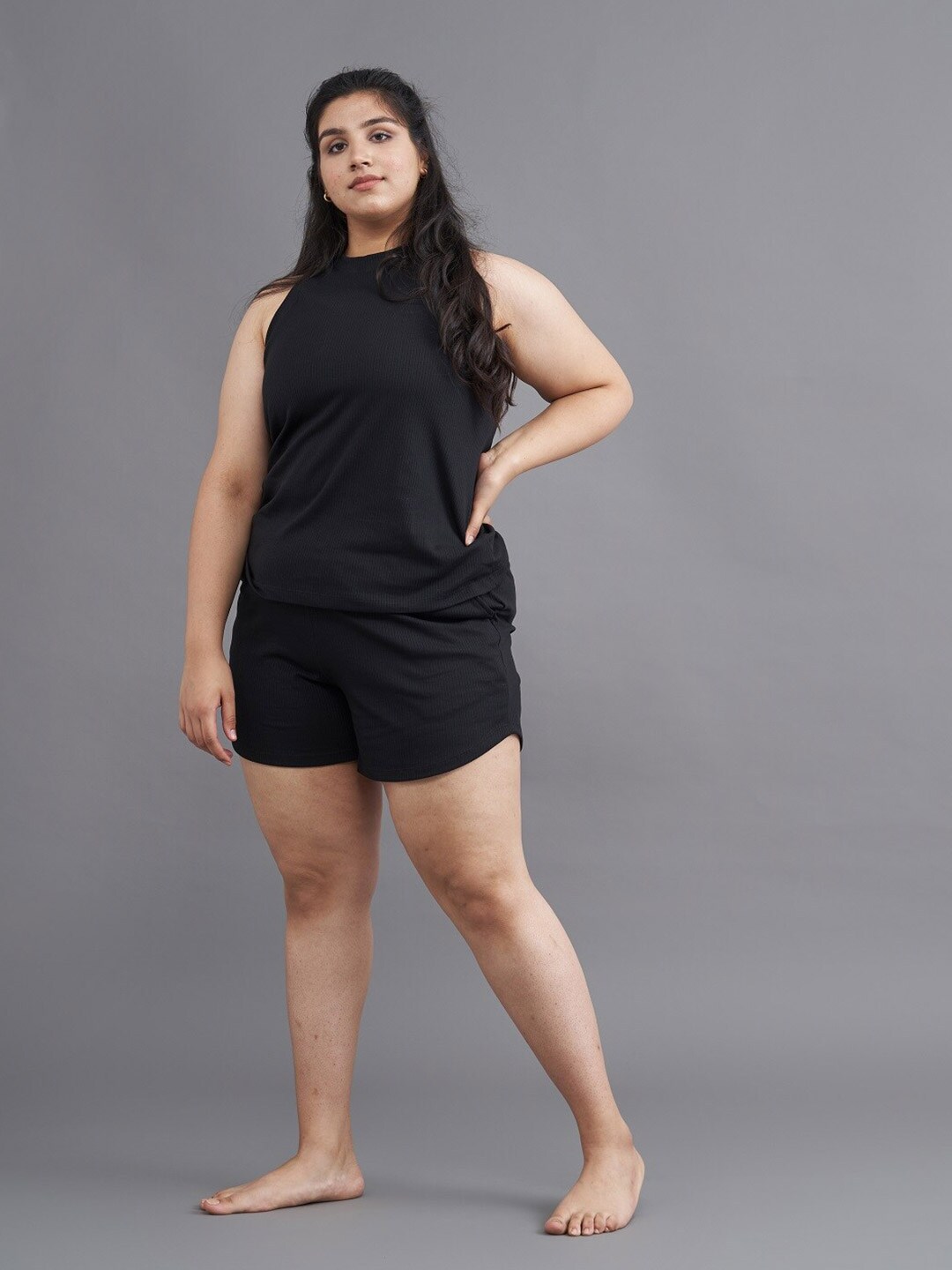 SPIRIT ANIMAL Plus Size Women Black High-Rise Lounge Shorts Price in India