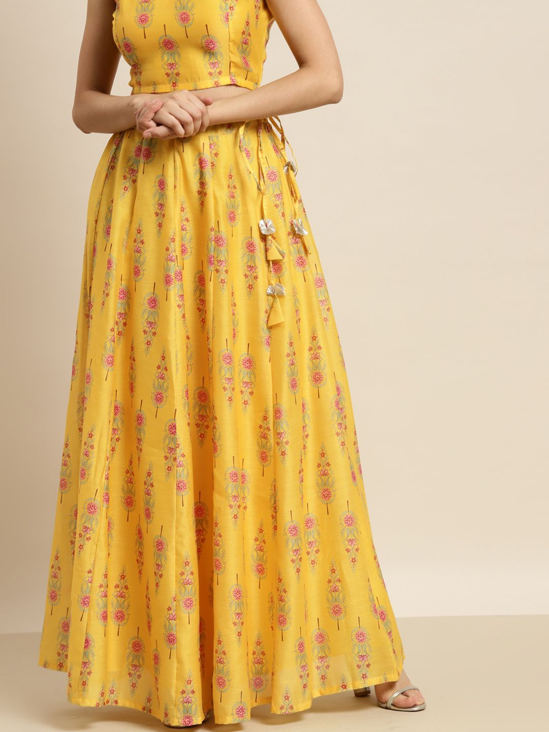 Shae by SASSAFRAS Women Yellow & Pink Ethnic Motifs Printed Flared Maxi Skirt Price in India