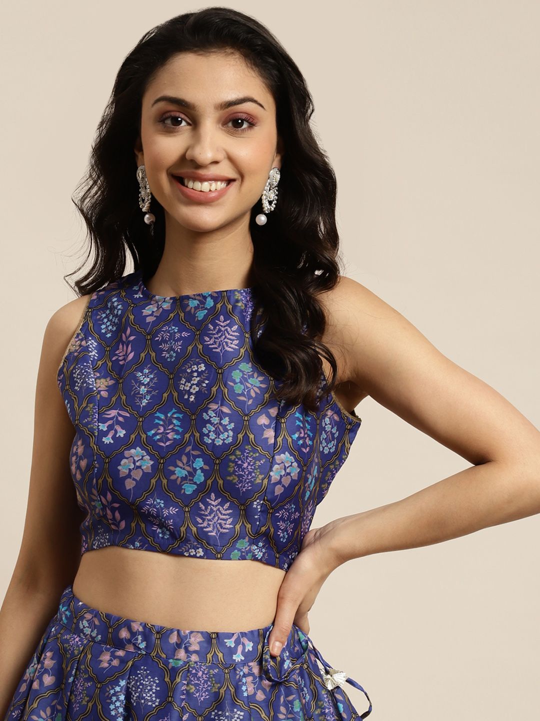 Shae by SASSAFRAS Women Violet & Brown Ethnic Motifs Print Crop Top