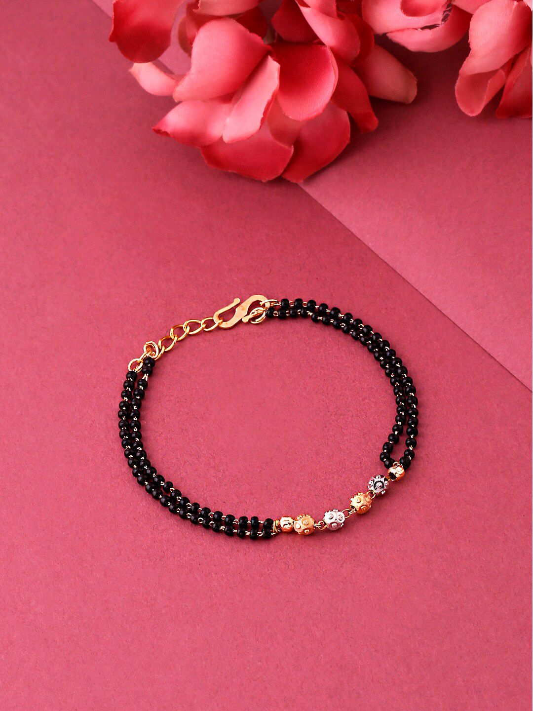 Yellow Chimes Women Gold-Toned & Black Brass Gold-Plated Bangle-Style Bracelet Price in India