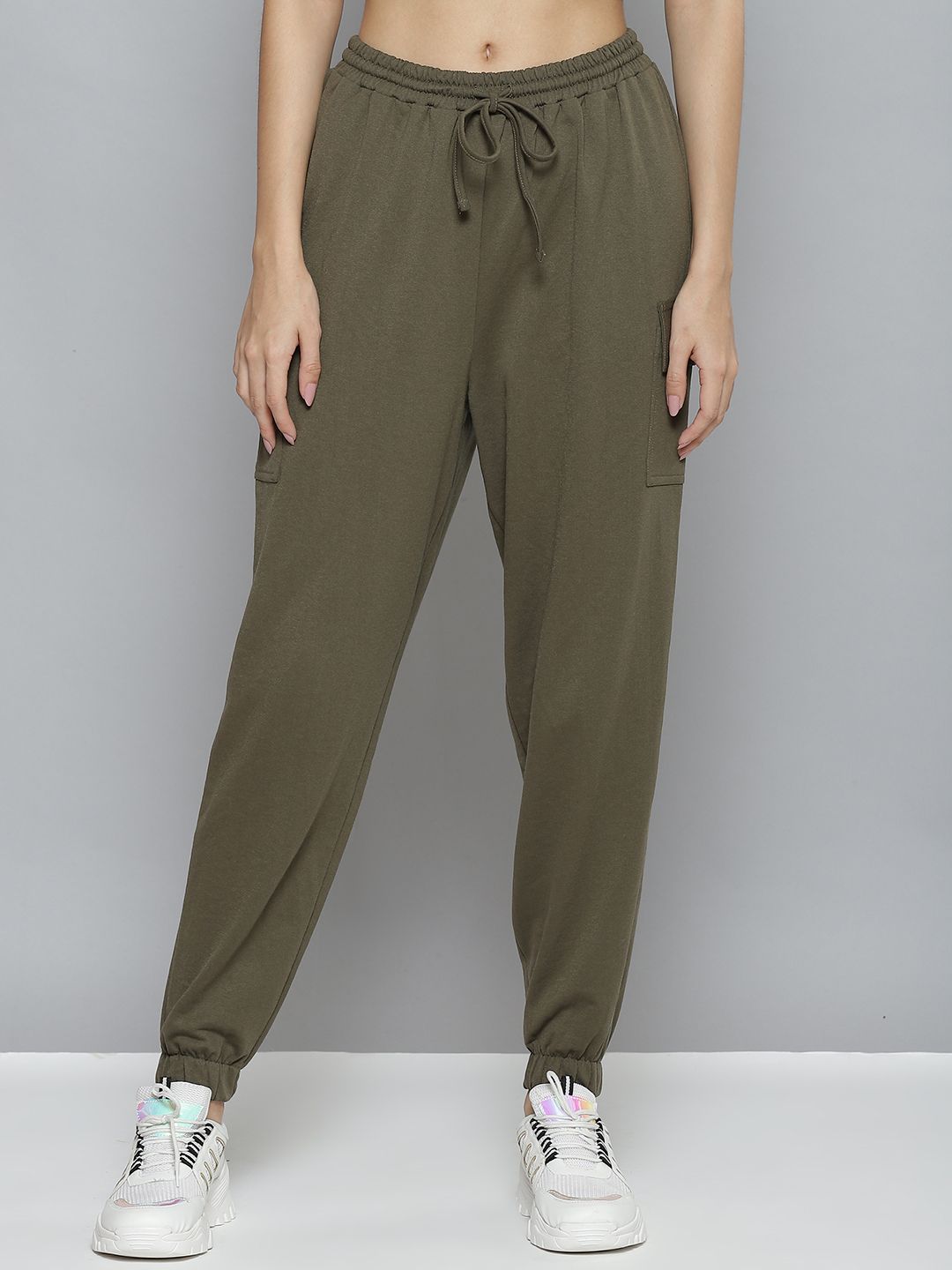 SASSAFRAS Women Olive Green Solid Joggers Price in India
