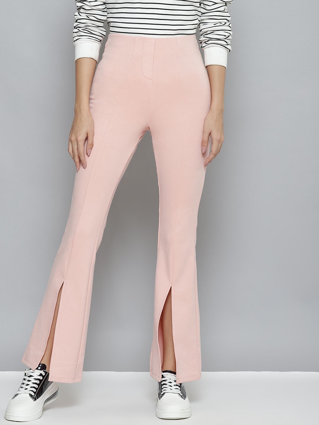 SASSAFRAS Women Pink High-Rise Trousers Price in India