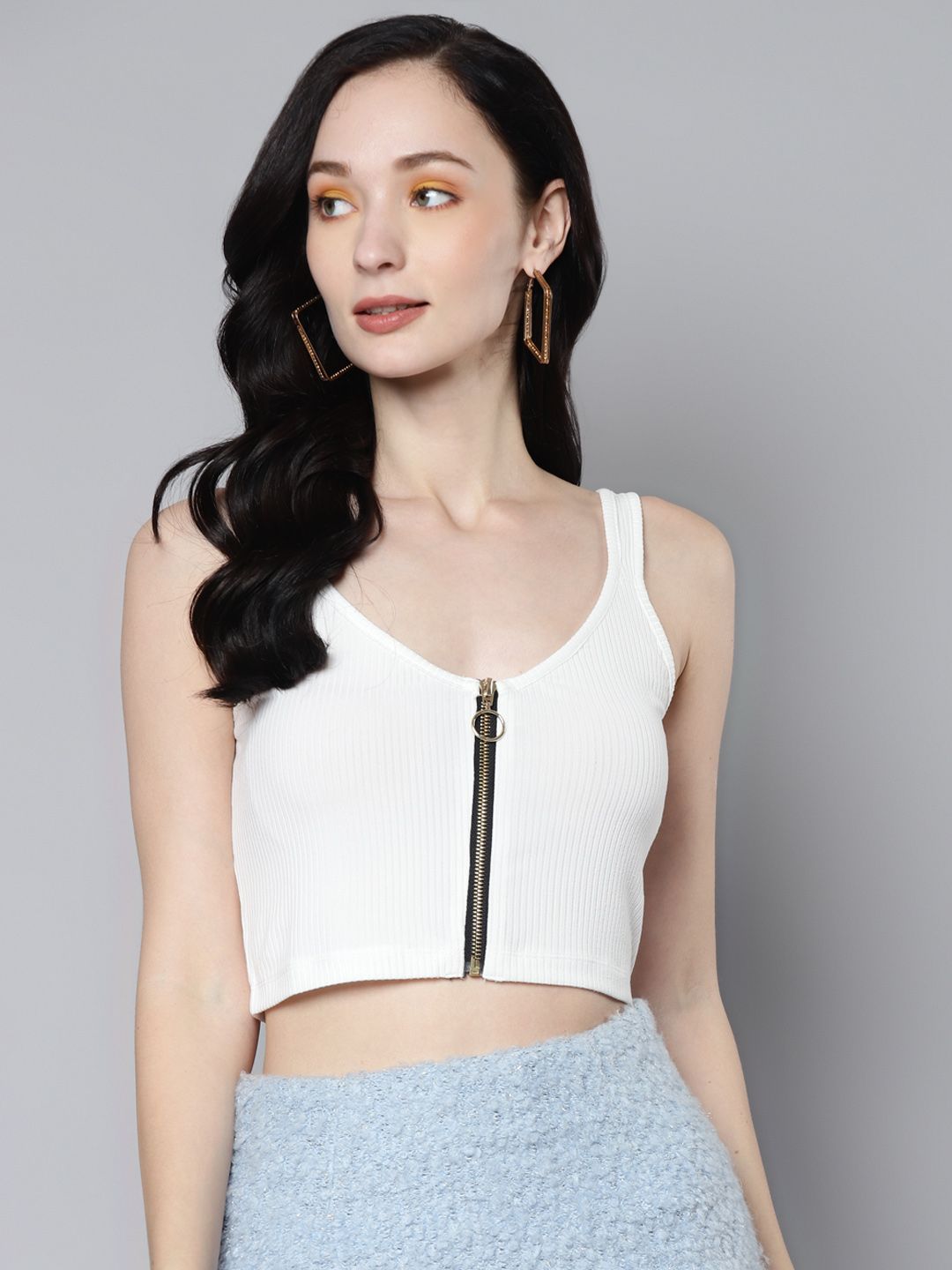 SASSAFRAS White Sleeveless Ribbed Crop Top