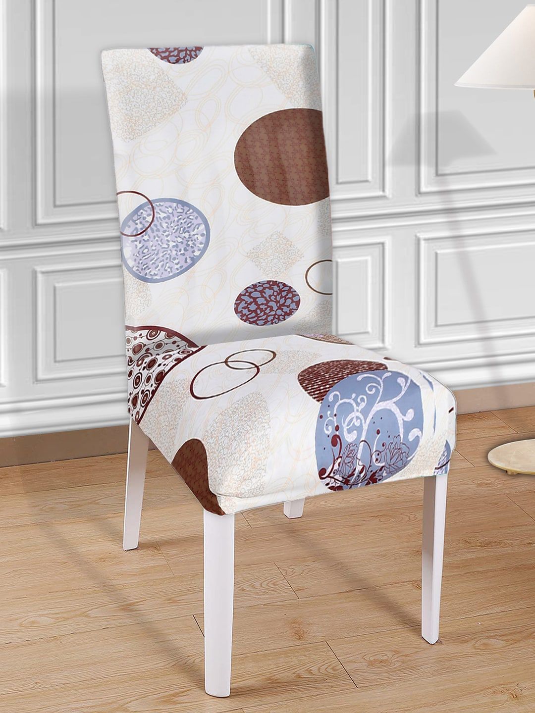 Kuber Industries White Geometric Printed Elastic Stretchable Chair Cover Price in India