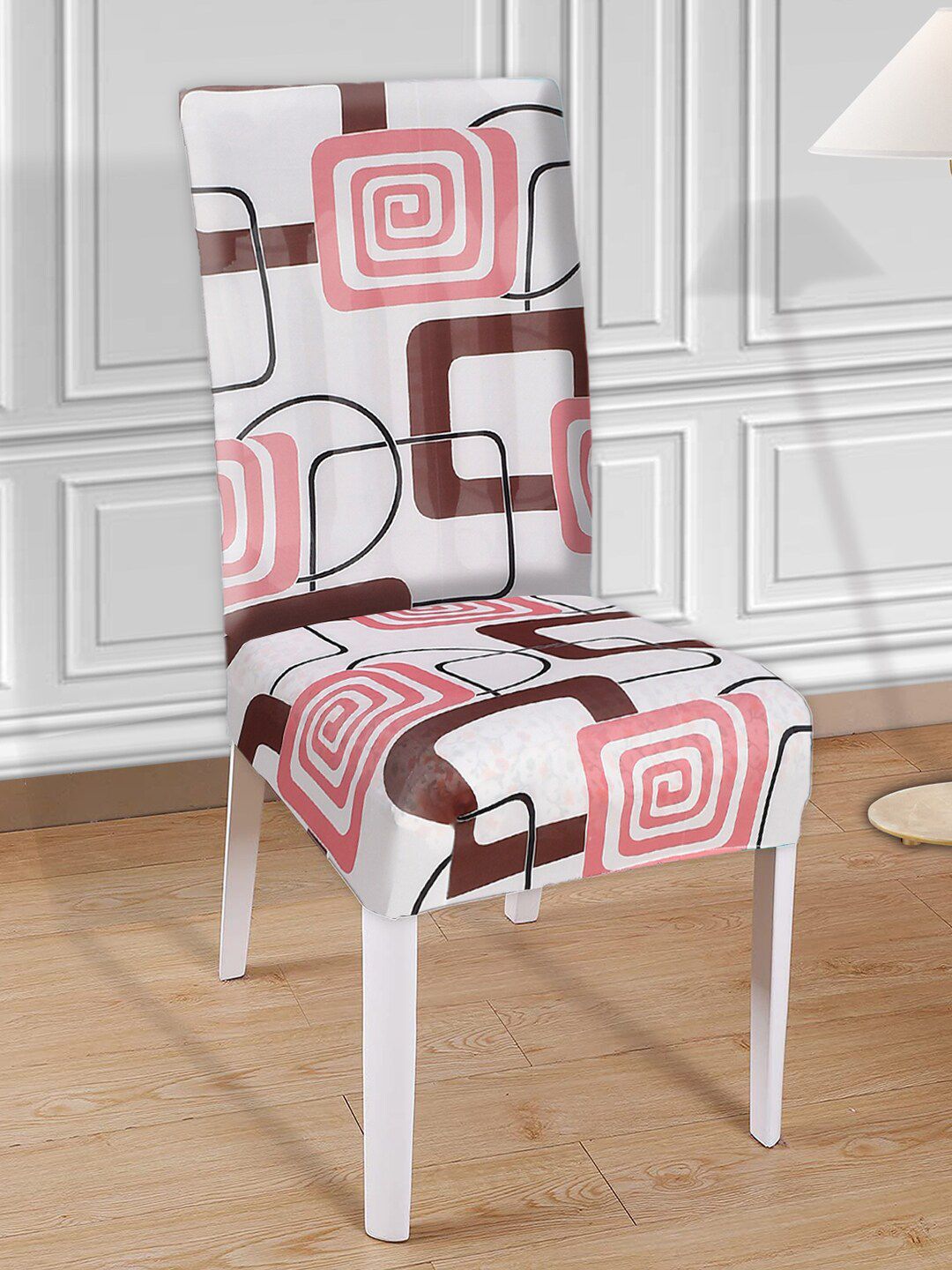 Kuber Industries Set Of 6 White & Pink Printed Chair Covers Price in India