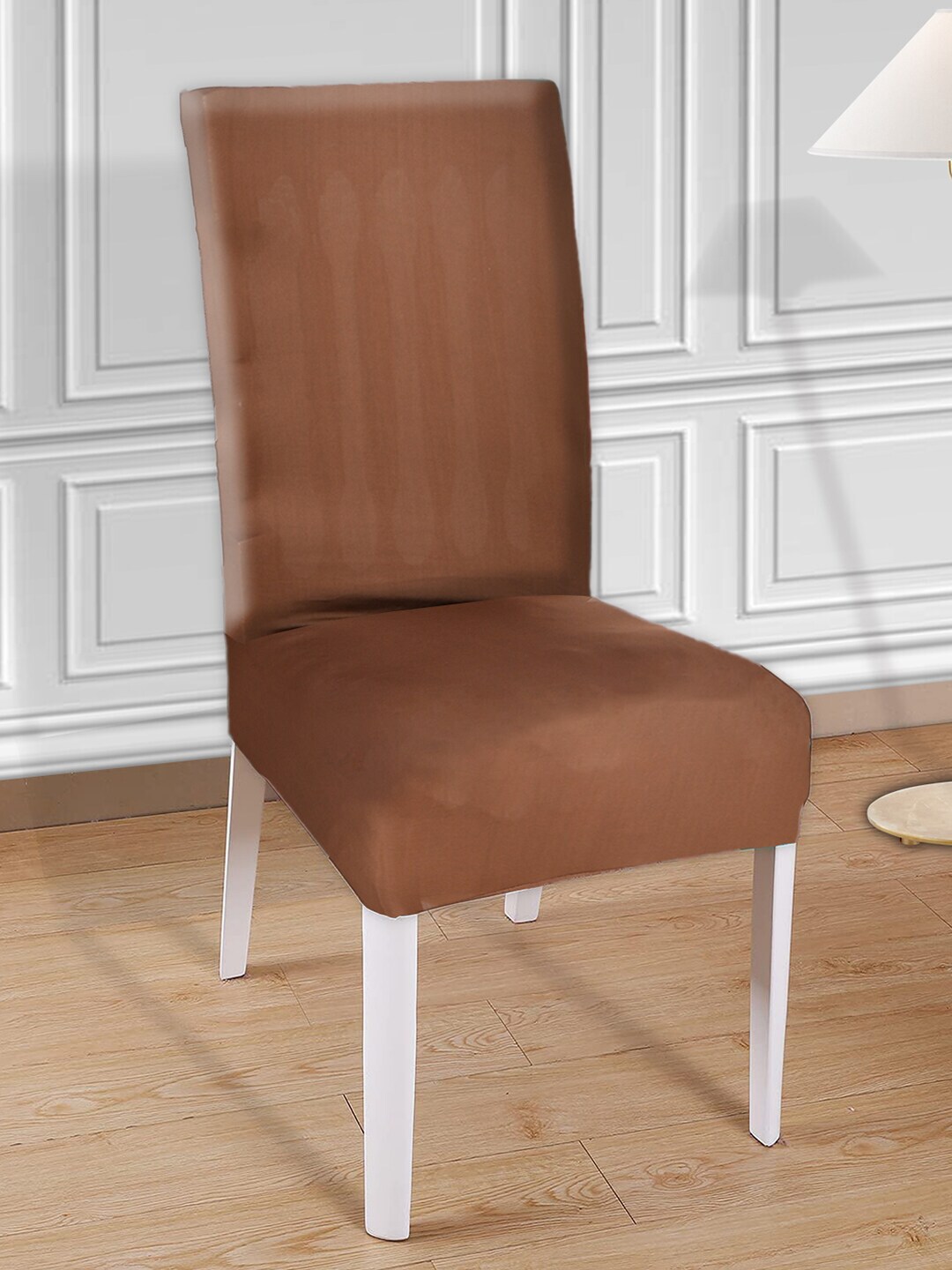 Kuber Industries Brown Solid Elastic Stretchable Polyester Chair Cover Price in India