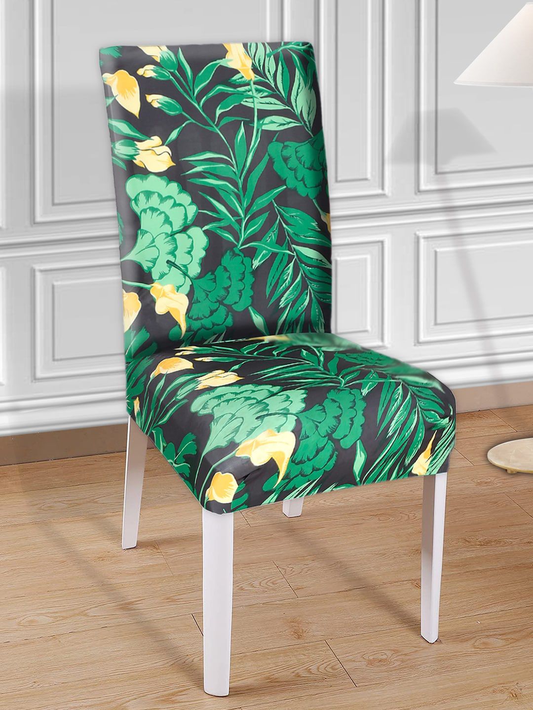 Kuber Industries Set Of 2 Green & Black Flower Printed Elastic Stretchable Chair Cover Price in India