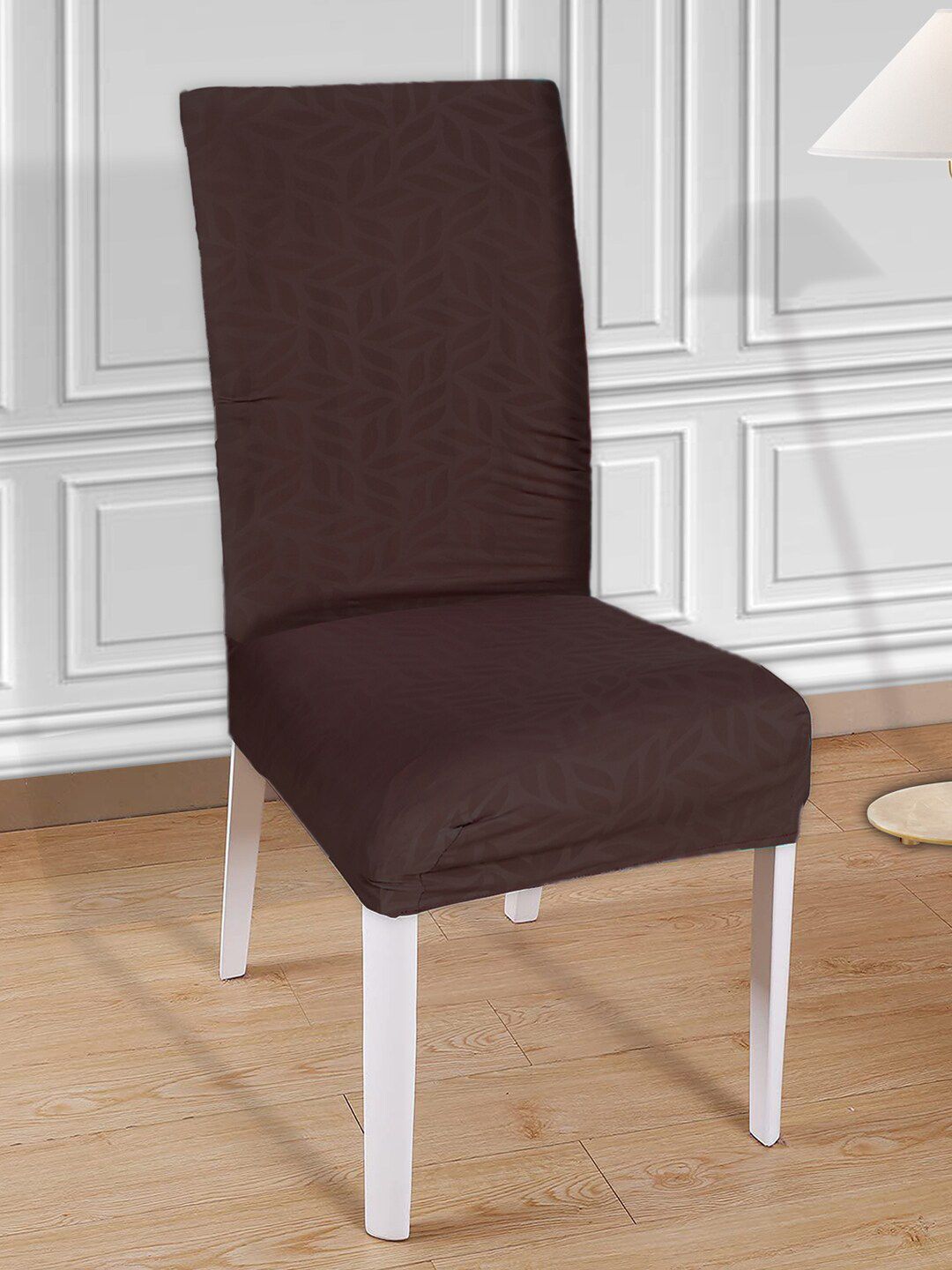Kuber Industries Brown Leaf Printed Elastic Stretchable Polyster Chair Cover Price in India