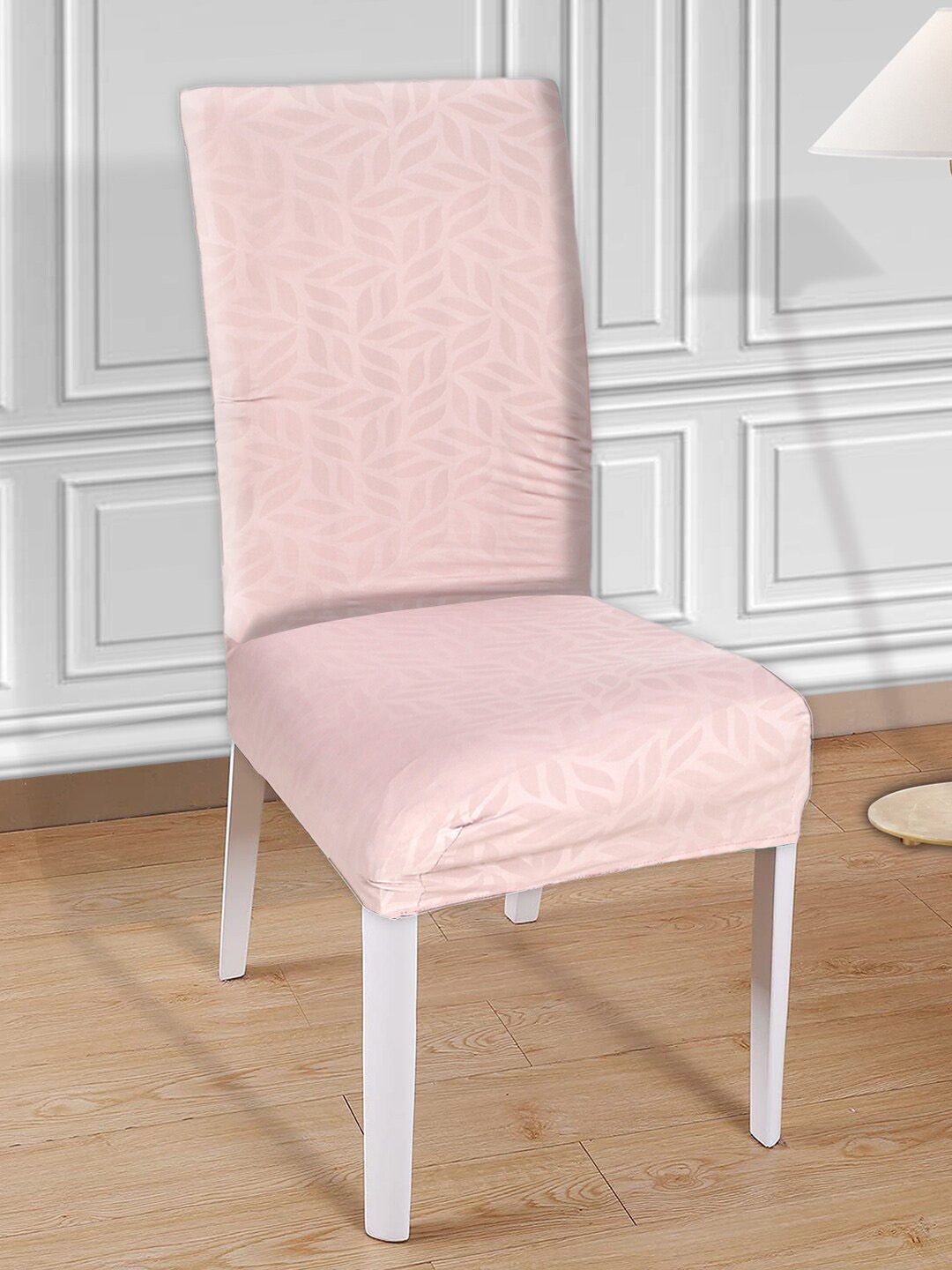 Kuber Industries Pink Leaf Printed Elastic Stretchable Chair Cover Price in India