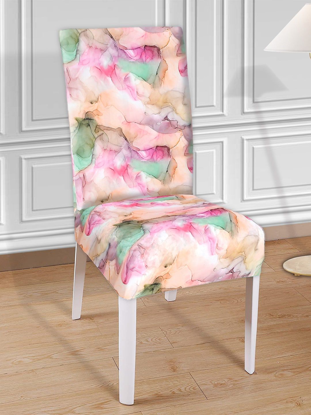 Kuber Industries Set Of 6 Pink & Peach Trippy Printed Elastic Stretchable Chair Cover Price in India