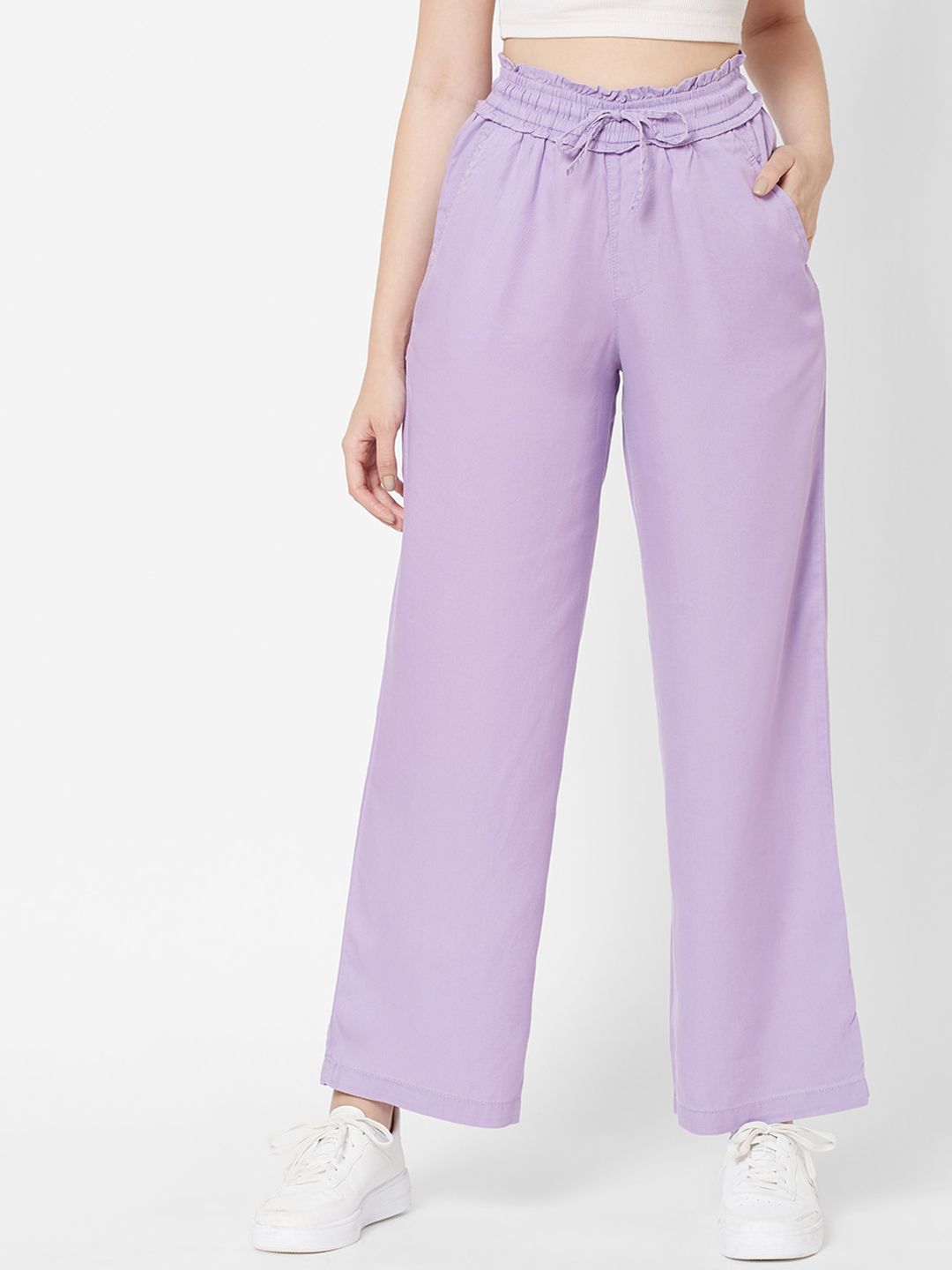 Kraus Jeans Women Purple Loose Fit High-Rise Trousers Price in India