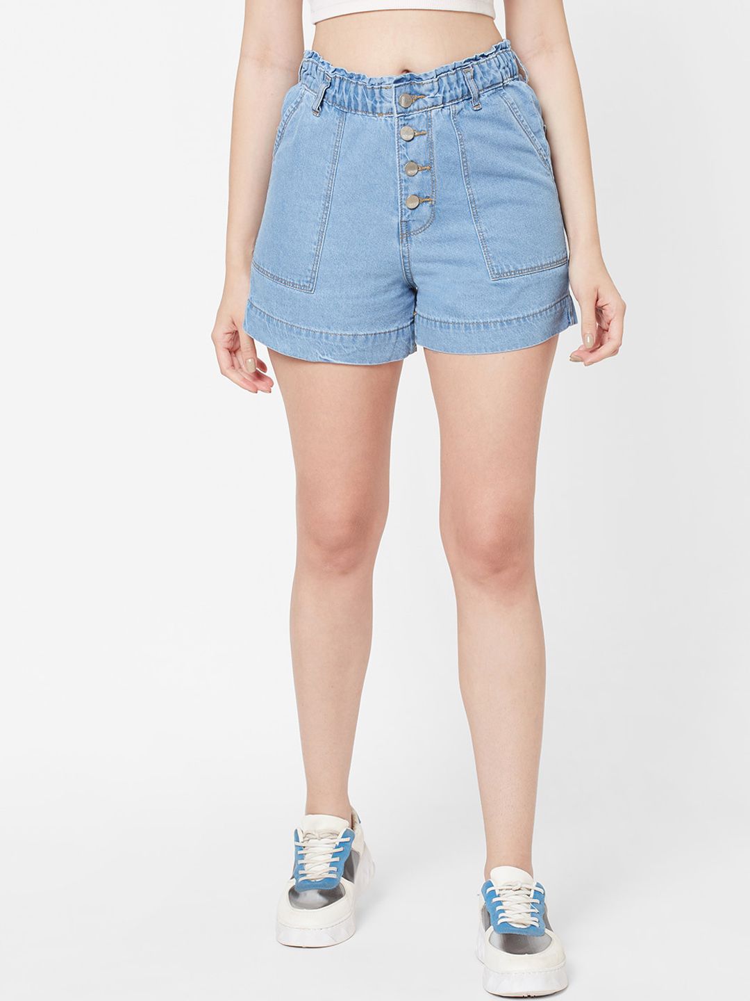 Kraus Jeans Women Blue Loose Fit High-Rise Denim Shorts