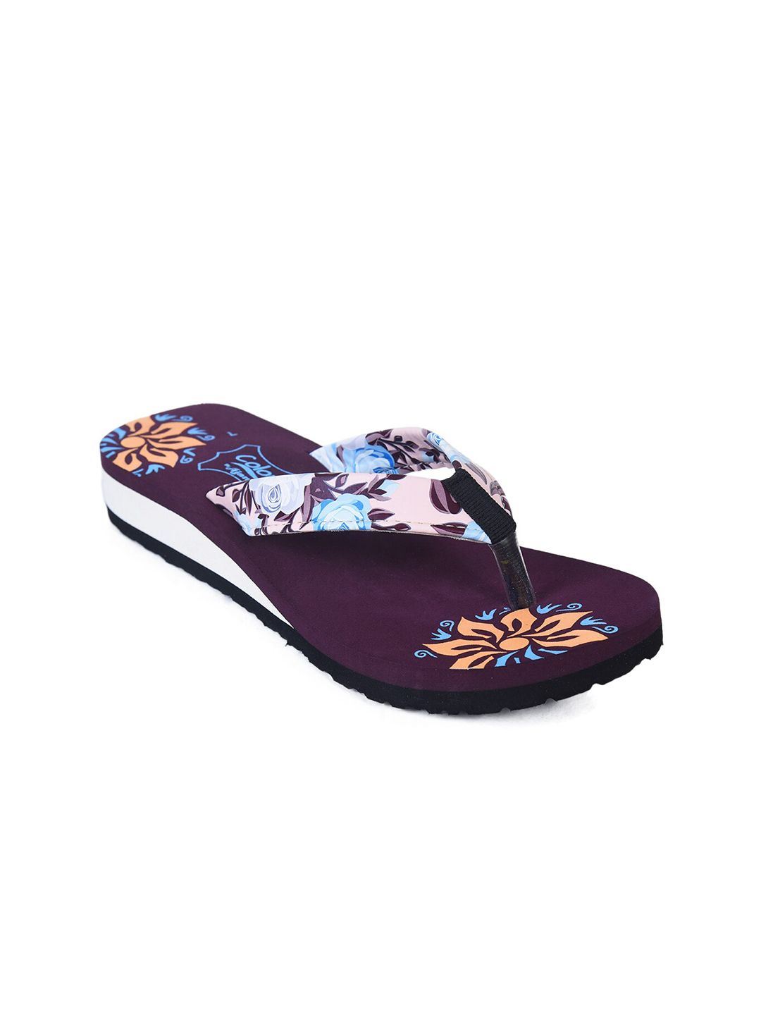 Ajanta Women Maroon & Orange Printed Thong Flip-Flops Price in India