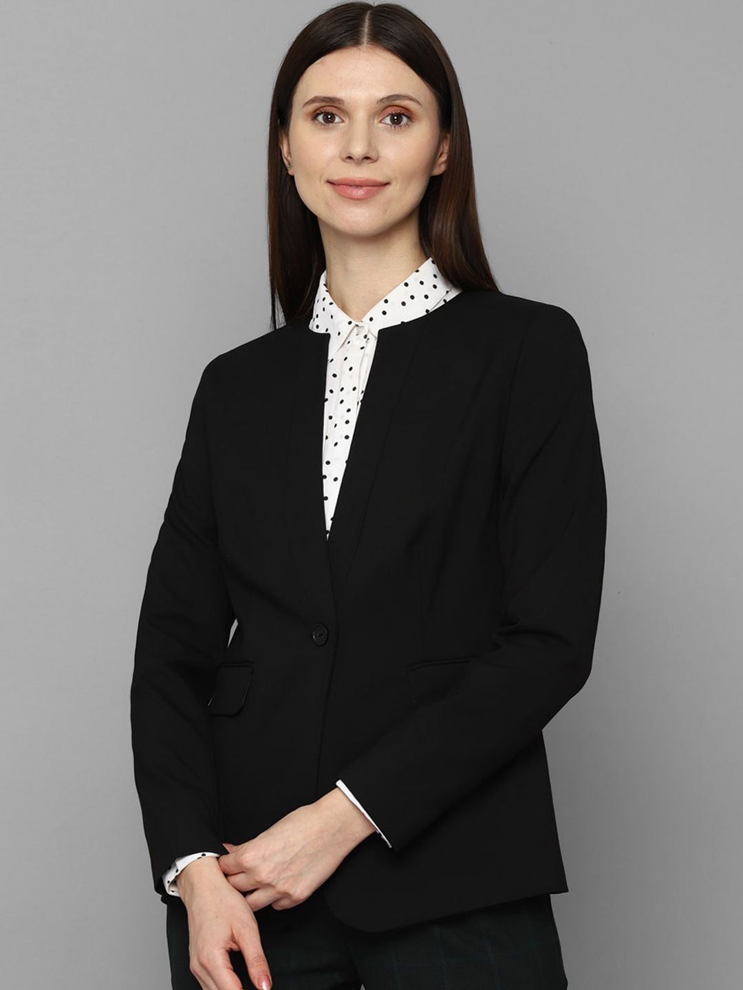 Allen Solly Woman Women Black Solid Single-Breasted Formal Blazer Price in India