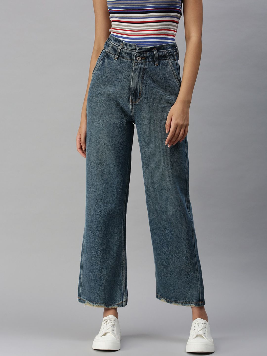 SHOWOFF Women Blue Wide Leg High-Rise Light Fade Jeans Price in India