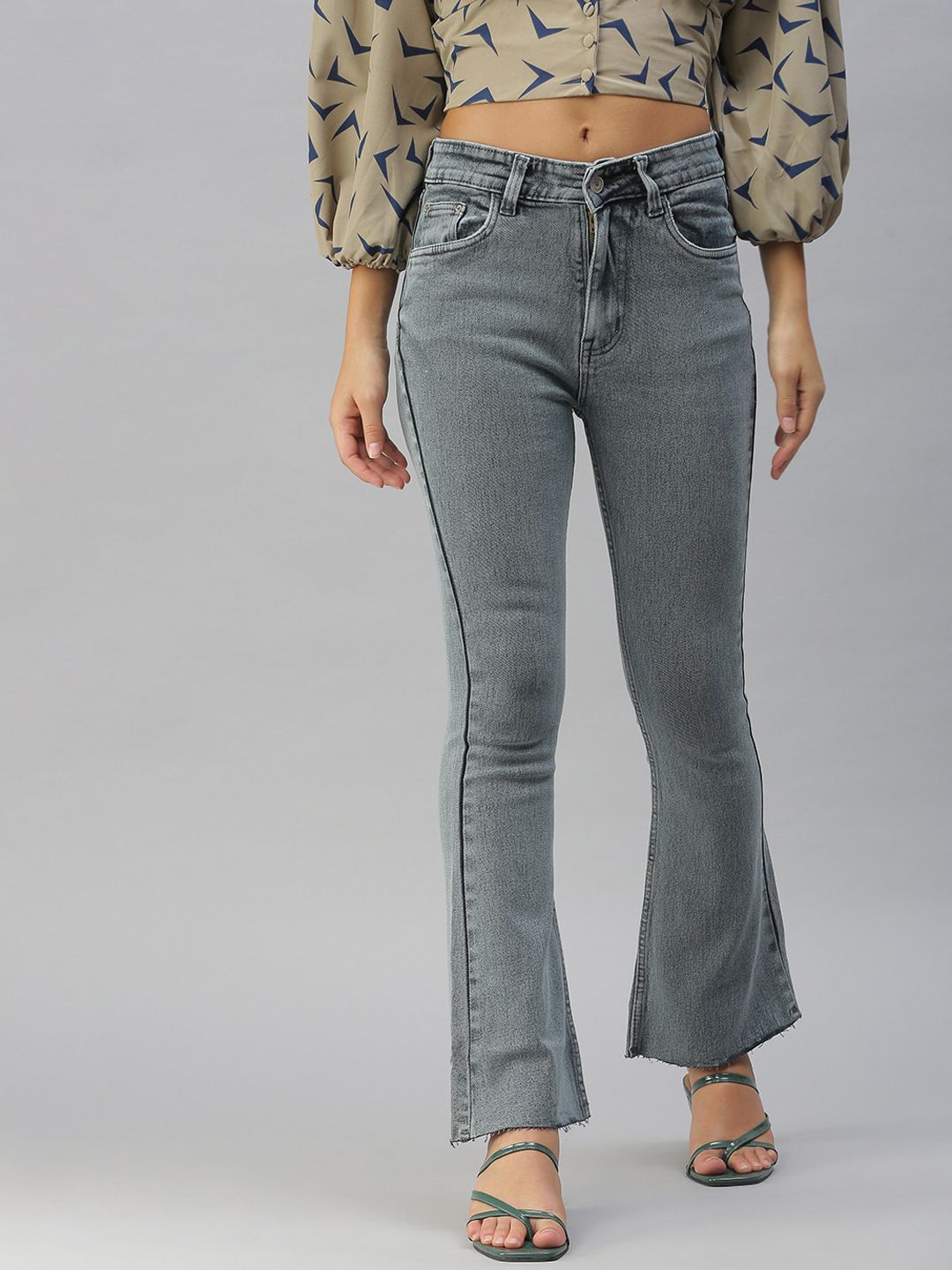 SHOWOFF Women Grey Bootcut High-Rise Stretchable Jeans Price in India