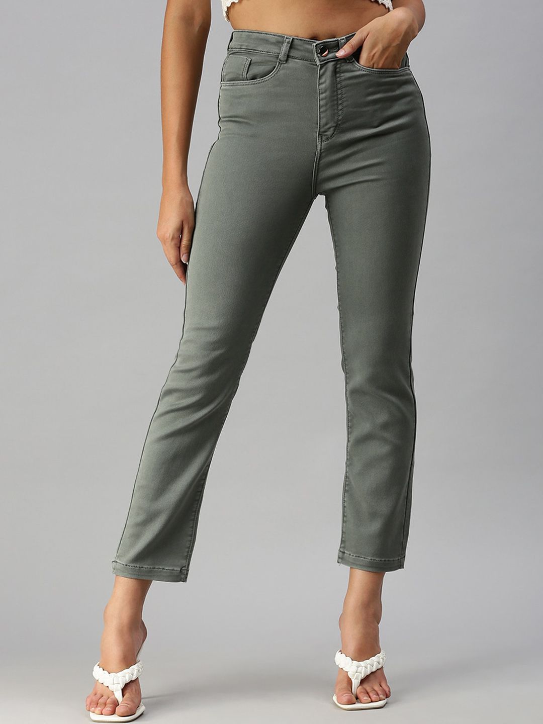 SHOWOFF Women Grey Straight Fit High-Rise Jeans Price in India