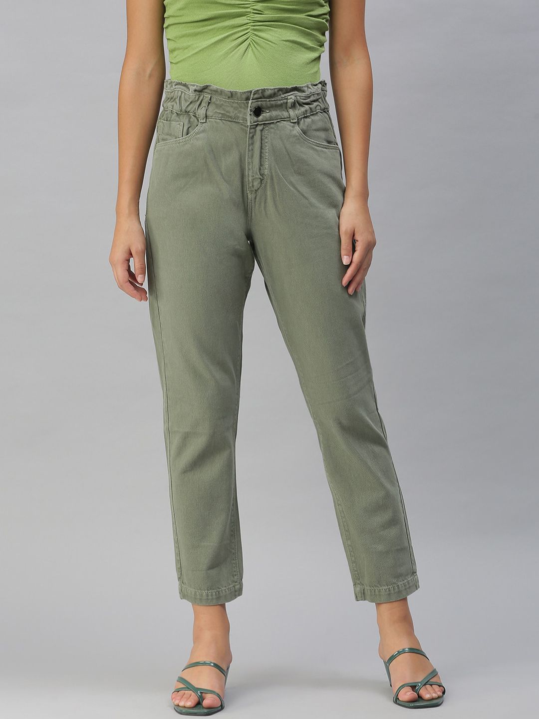 SHOWOFF Women Olive Green Straight Fit High-Rise Jeans Price in India