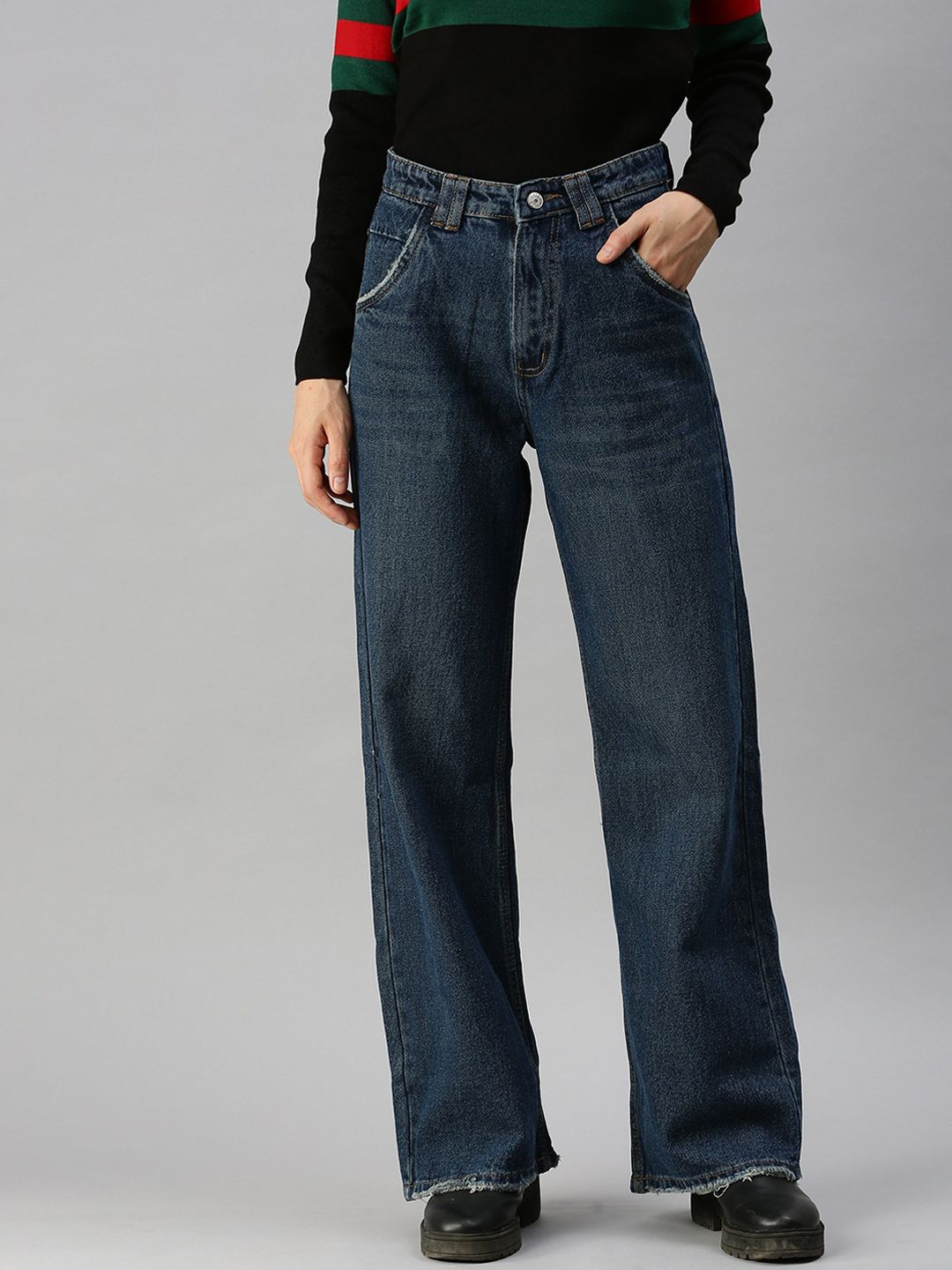 SHOWOFF Women Blue Wide Leg High-Rise Light Fade Jeans Price in India