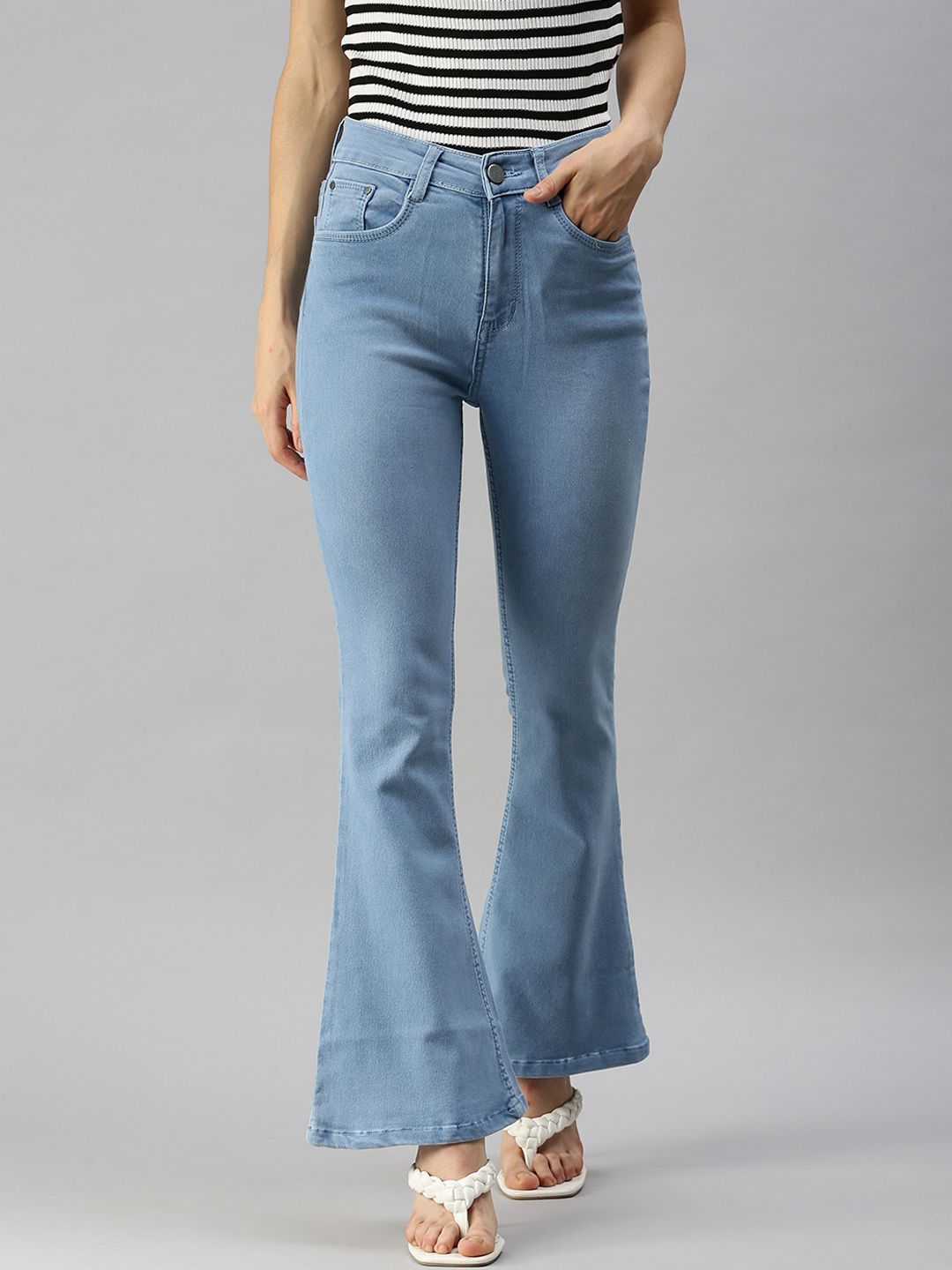 SHOWOFF Women Blue Straight Fit High-Rise Light Fade Stretchable Jeans Price in India