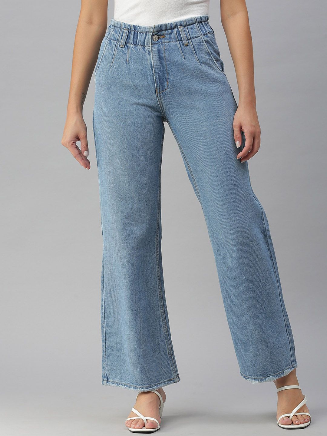 SHOWOFF Women Blue Wide Leg High-Rise Jeans Price in India