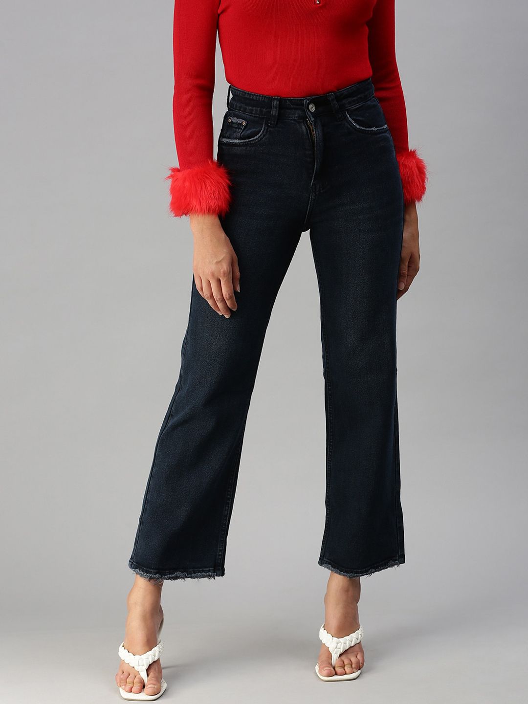 SHOWOFF Women Blue Flared High-Rise Stretchable Jeans Price in India