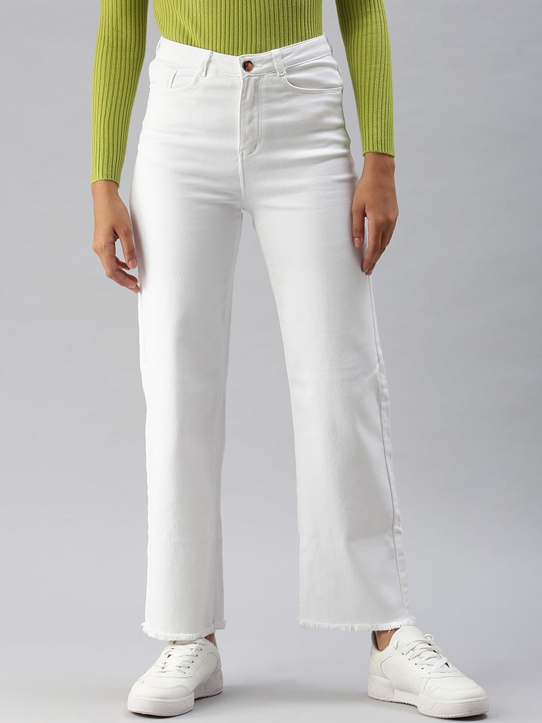 SHOWOFF Women White Straight Fit High-Rise Jeans Price in India