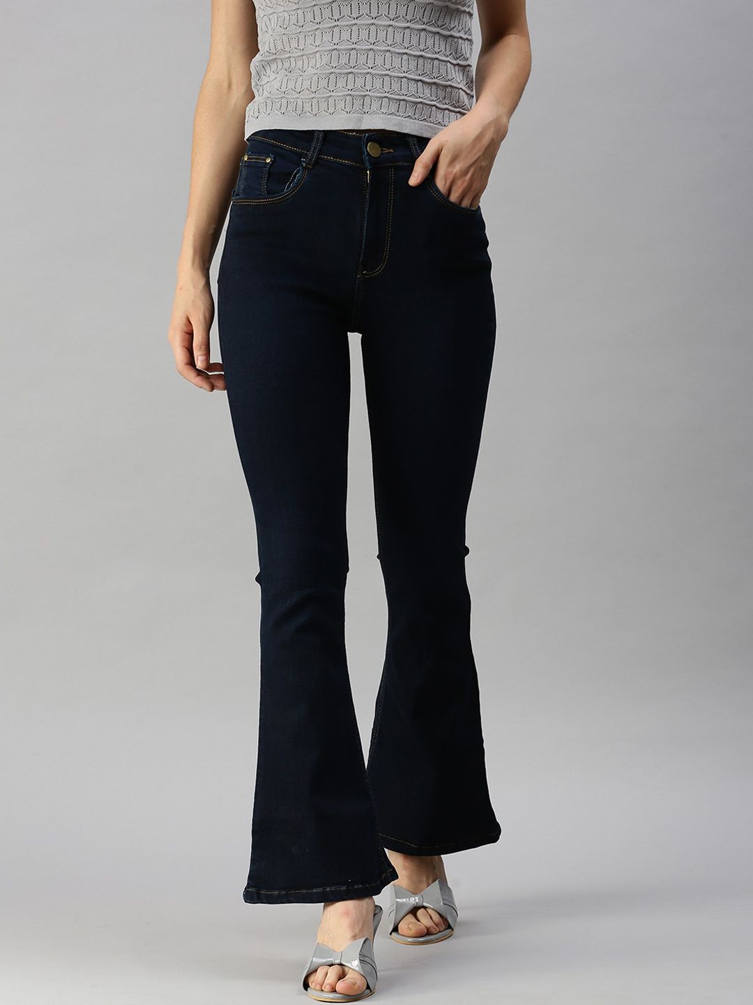 SHOWOFF Women Blue Straight Fit High-Rise Stretchable Jeans Price in India