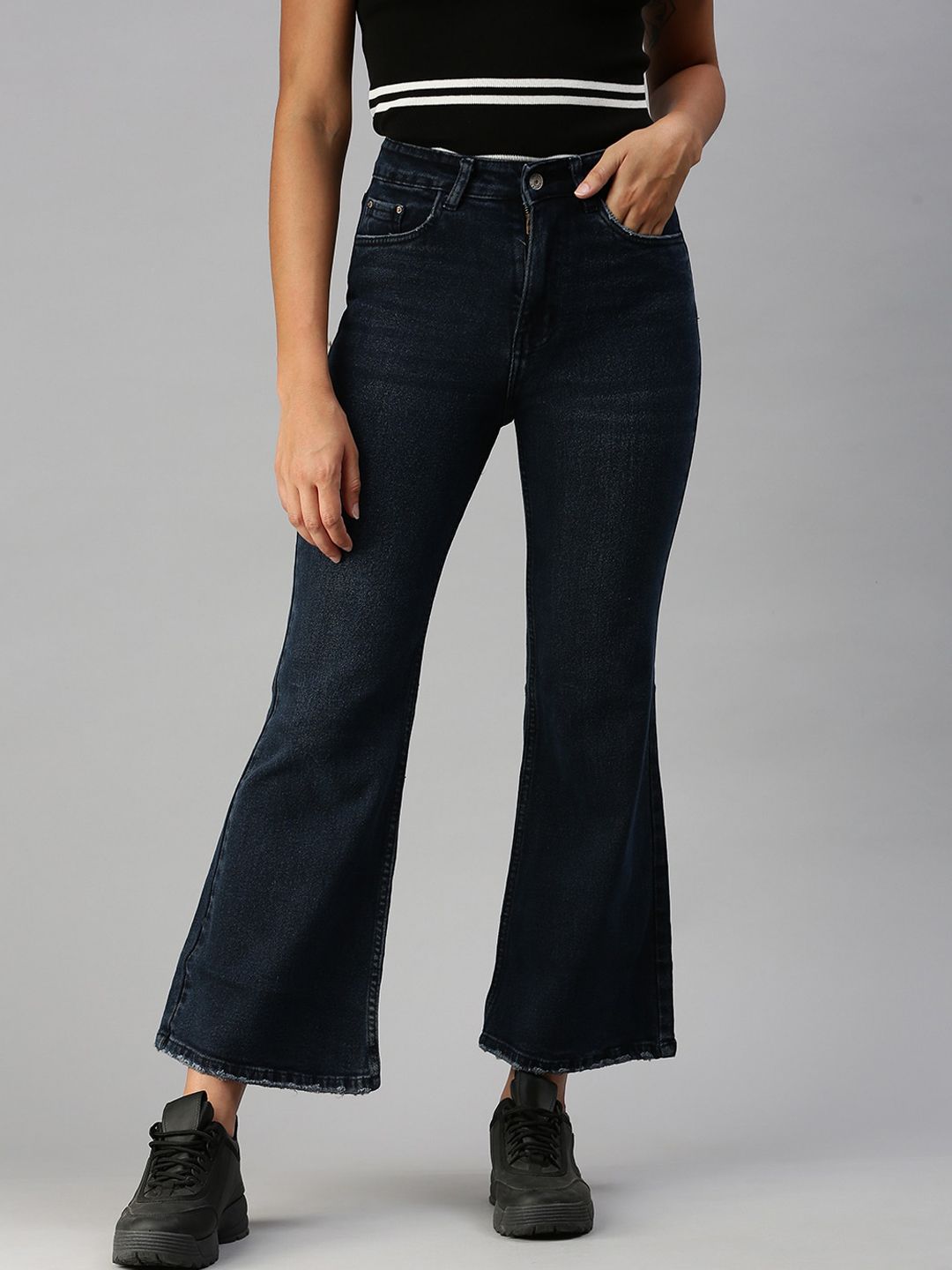 SHOWOFF Women Blue Bootcut High-Rise Light Fade Stretchable Jeans Price in India